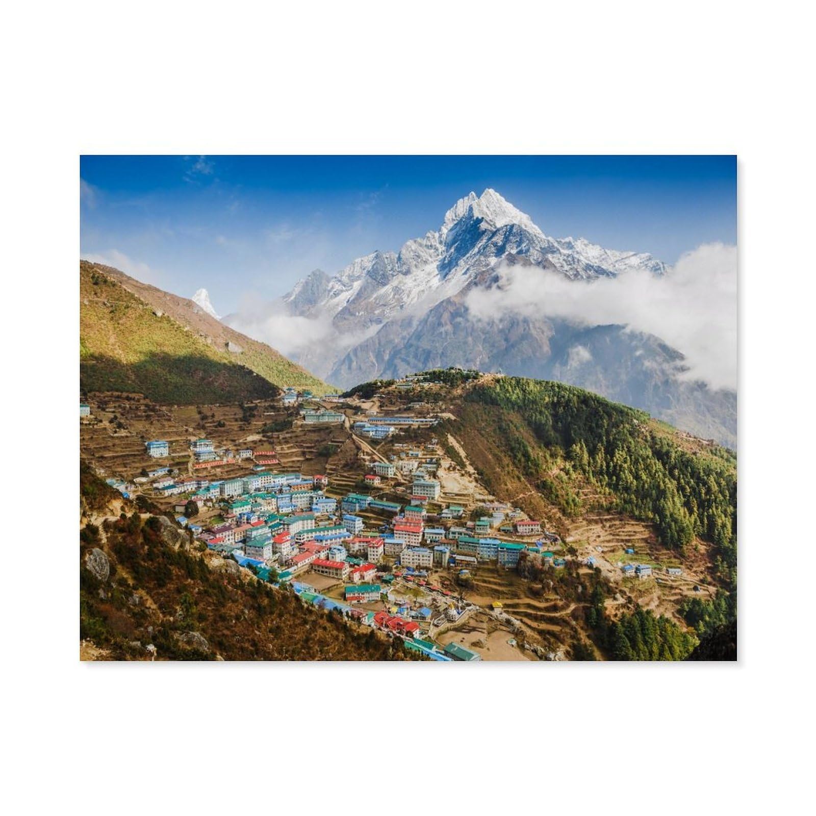 View of the mountain village of Namche Bazar, Himalayas, Nepal，Tin Sign Vintage Retro Man Cave Bar Pub Shed Novelty Gift Aluminium Metal Tin Wall Décor Sign(30x40cm）12x16 inch-D68