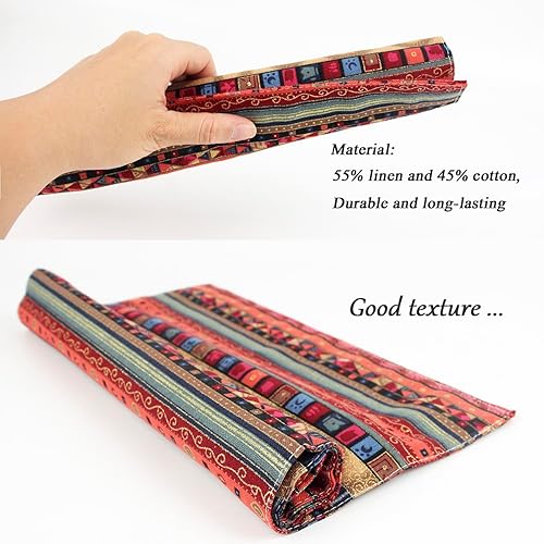 Miniatura 6 de Juego de 6 manteles individuales lavables de estilo bohemio de 16 x 12 pulgadas, manteles individuales de algodón y lino, color rojo