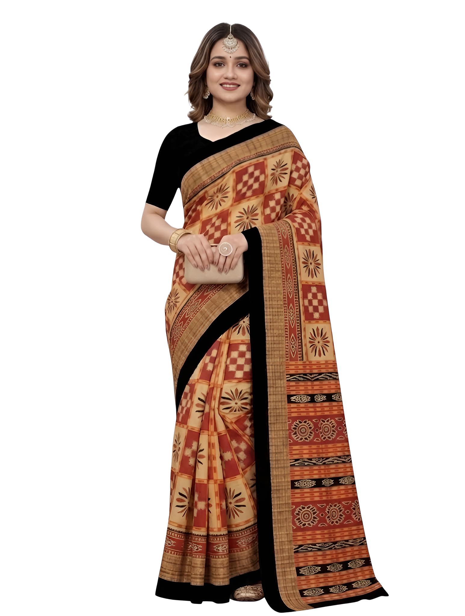 Black and Orange Sambalpuri Saree for Women – Authentic Ikat Handloom Ethnic Wear-image-37