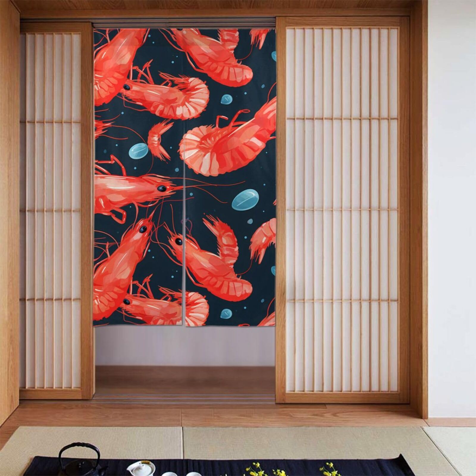 Rideaux occultants pour chambre (lot de 2, 142x86 cm) avec motif crevettes gloutons ludique