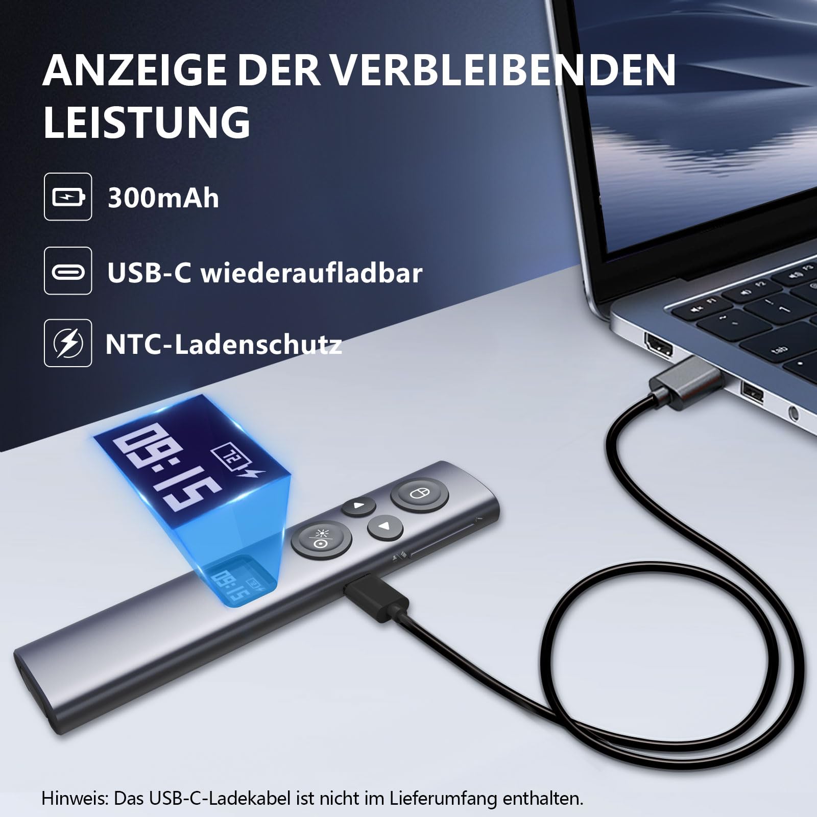 Norwii N95s BLE Präsentations-Fernbedienung mit digitalem Zeiger für PowerPoint-Präsentationen auf TV/Projektionsflächen, drahtlose Presenter-Fernbedienung mit Countdown-Timer (Grün - USB-AC)