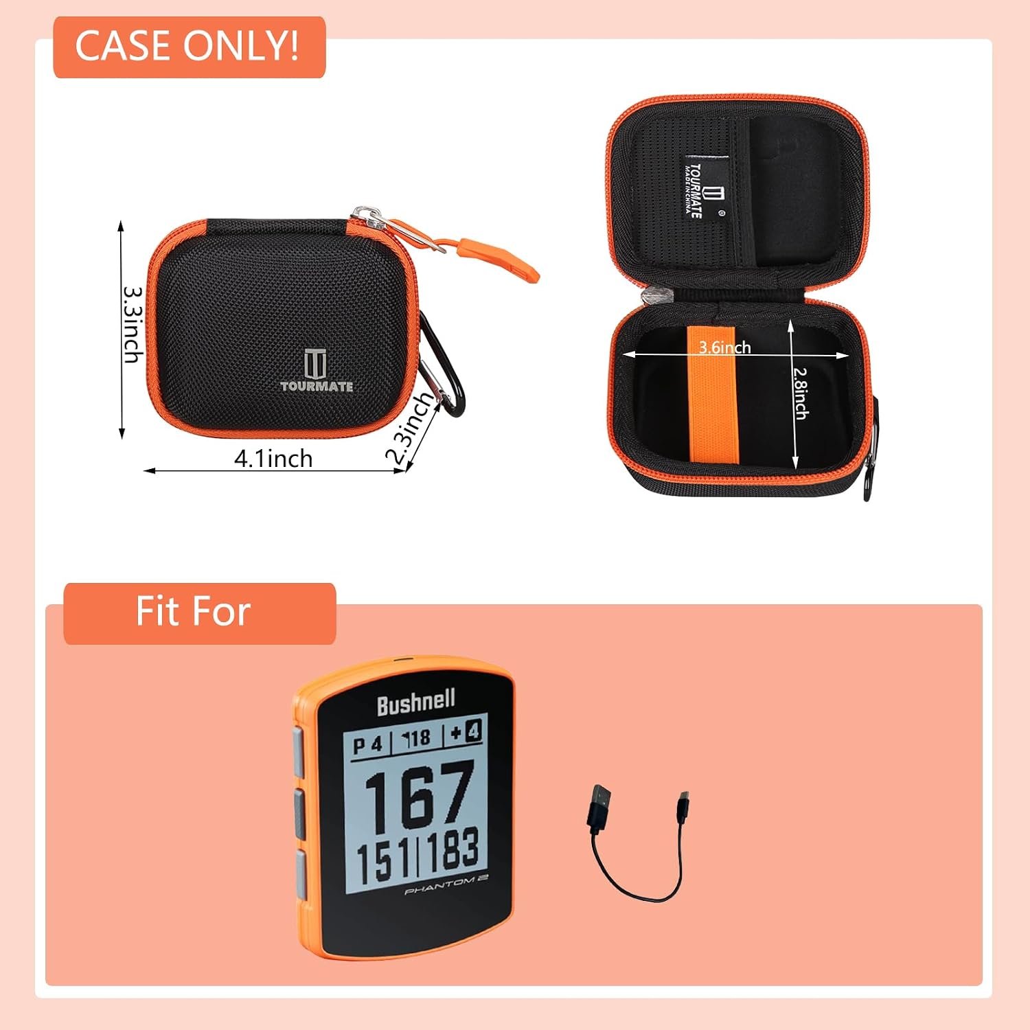 Tourmate Golf GPS Storage Case Compatible for Bushnell Phantom 2 Rangefinder,Travel Case for Wearable4U - Bushnell Phantom 3 GPS Rangefinder(Box for Sale)(Orange)