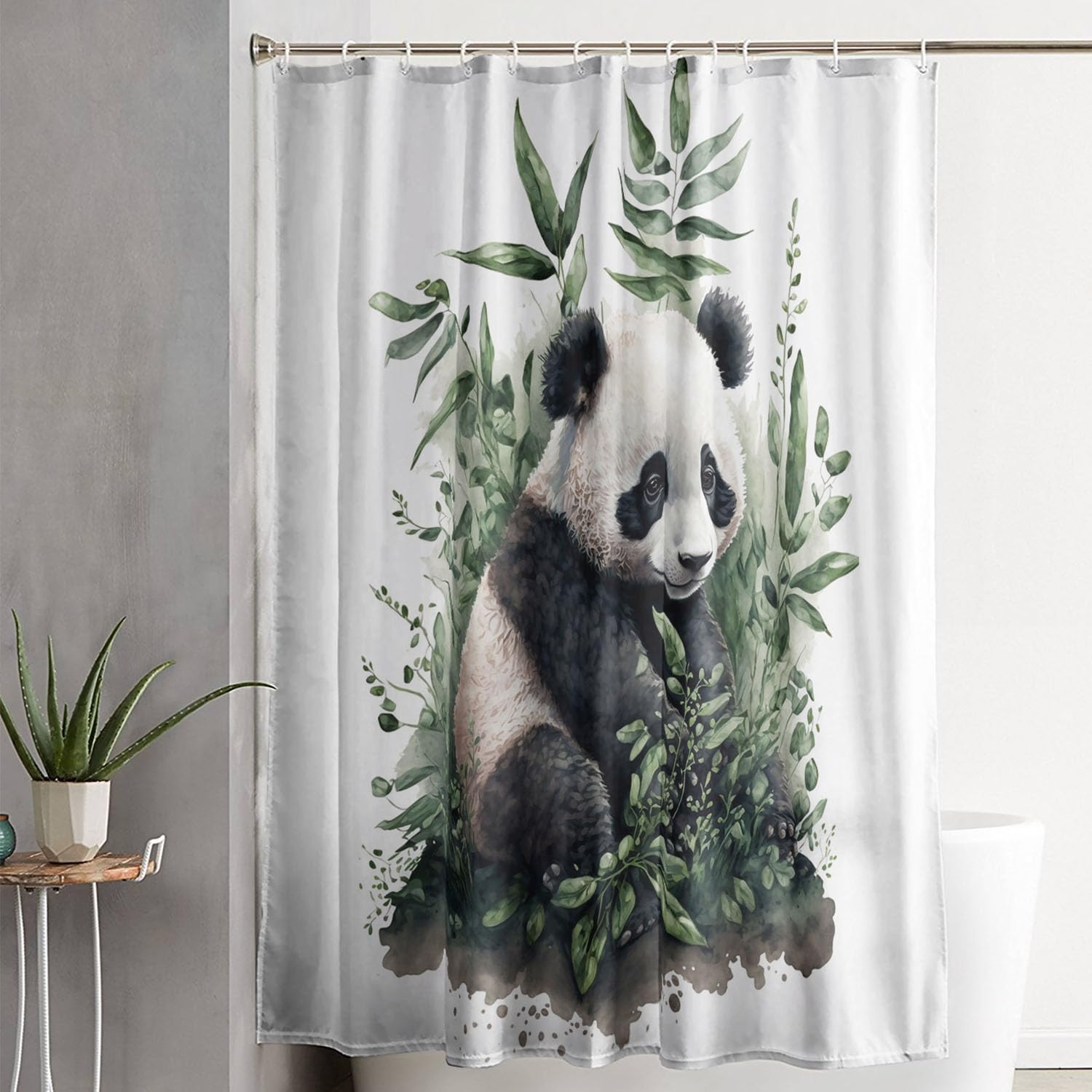 AILONEN Cute Panda Shower Curtain,Kawaii Panda Bamboo Bathroom Curtains Set for Kids,Teens,Adults,Watercolor Panda Waterproof Shower Curtains Set with Hooks for Bathroom Decor,72