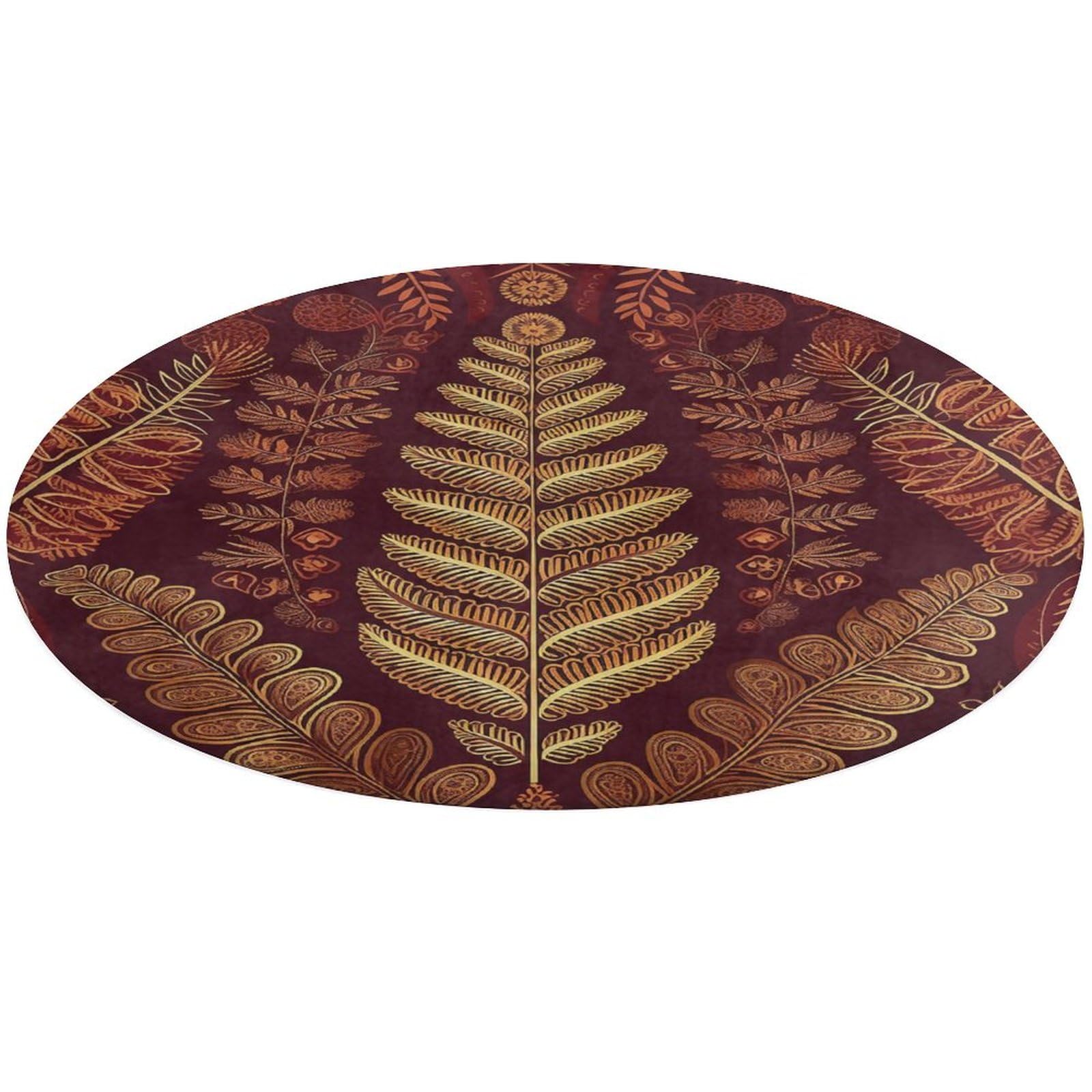 Alfombra pequeña lavable granate con estampado dorado para decorar salones y dormitorios
