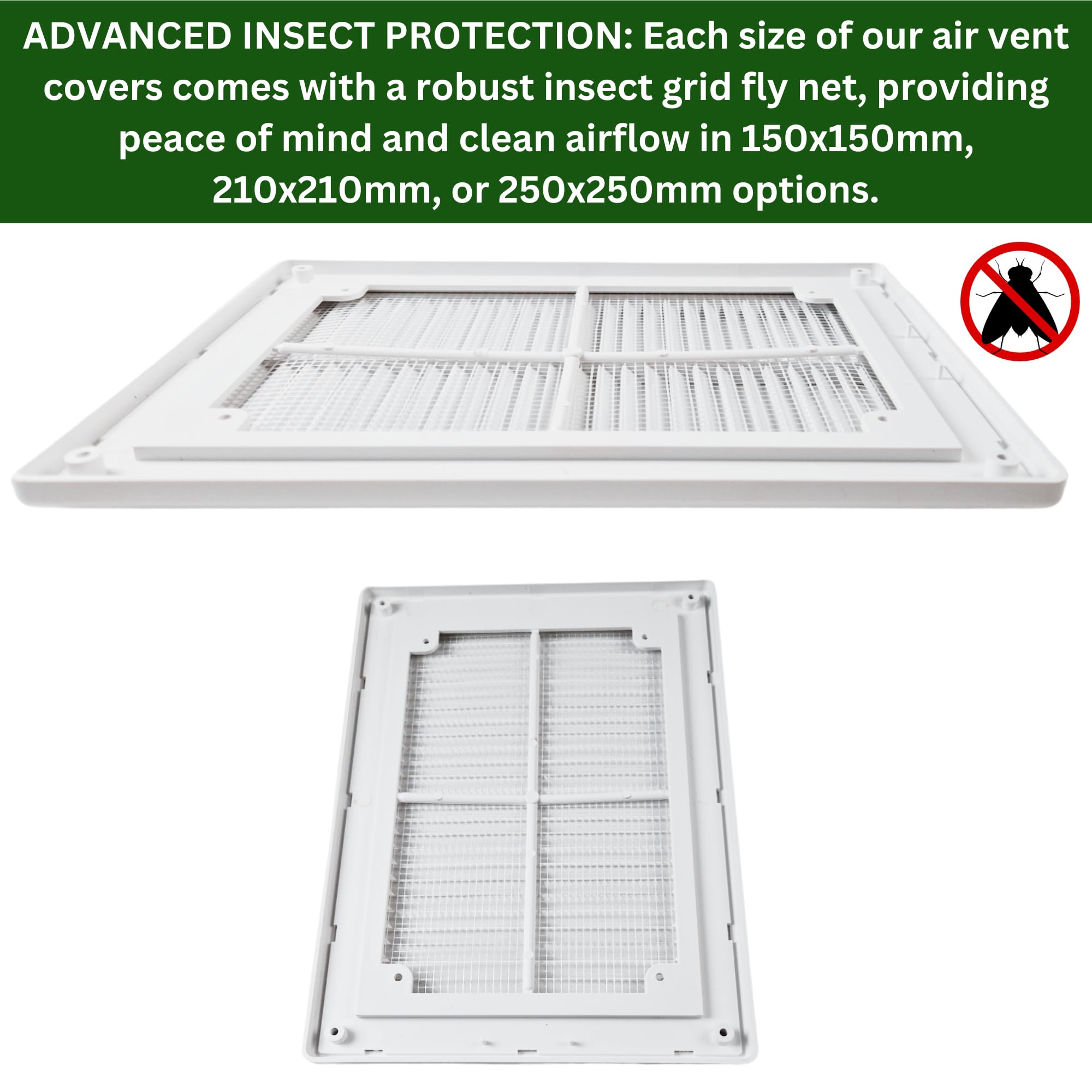 Steinberg14 Black 250x250mm Air Vent Cover With Insect Mesh - 10x10 Inch Ventilation Grilles For