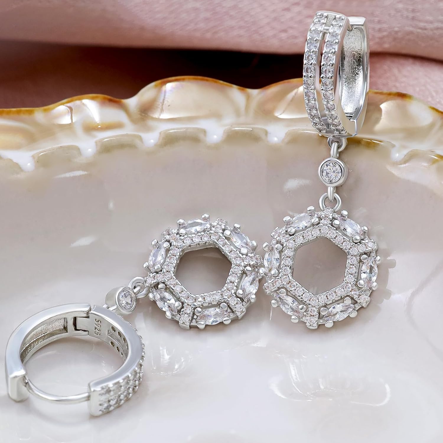 Sterling Silver Round Hoop Earrings Dangle Charms Hypoallergenic Fashion Dainty Huggie Hoop Jewelry with Cubic Zirconia Birthday Gift for Women - Image 6