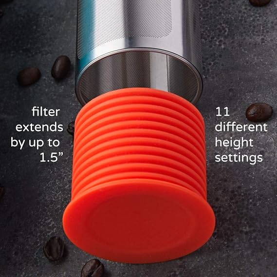 Rumble Go: Portable Cold Brew Coffee Filter - Fits Wide Mouth Water Bottles, 16-32oz Universal Fit - Brews Coffee Anywhere - Eco-Friendly & No Disposable Parts (Orangey-Red Cap & Base)
