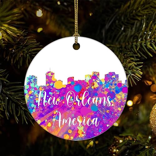 Vista 25 de Two-Side Printed America-Miami Ceramic Christmas Ornament, Novelty for Family Friends Kids, Cityscape Christmas Keepsake Pendants