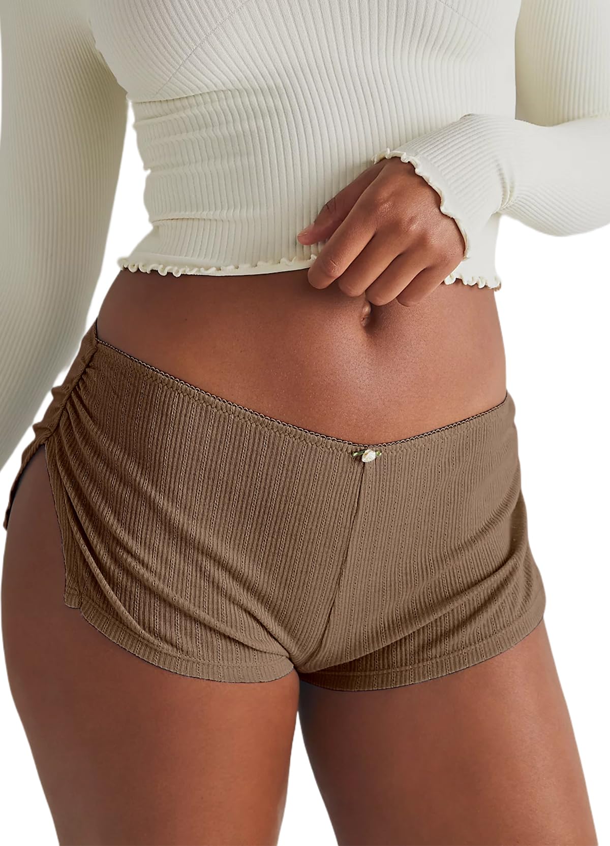 FaroDor Cute Micro Pajamas Shorts for Women Low Rise Side Slit Ruched Lounge Shorts Pj Bottoms