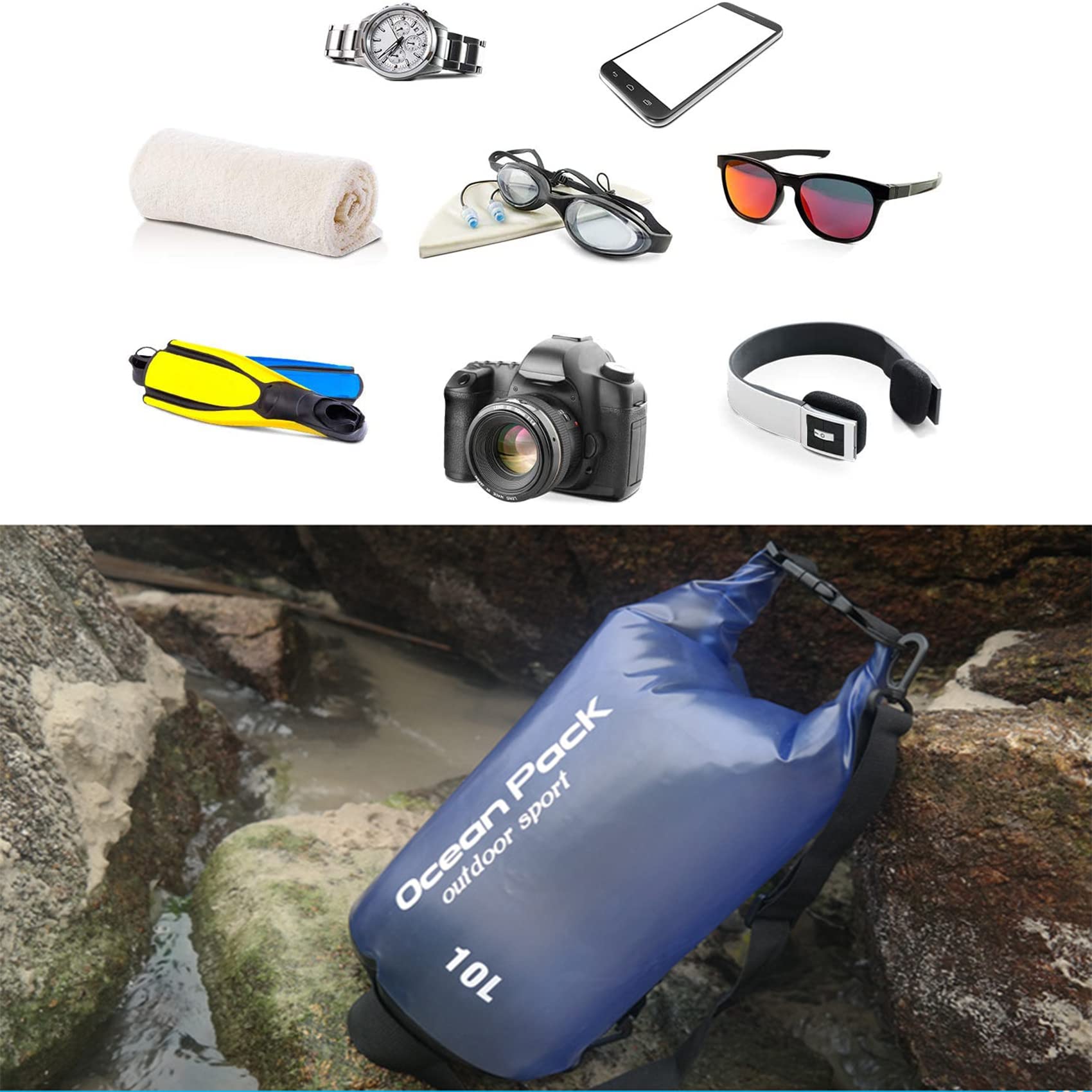 iJiZuo Premium Waterproof Bag, 10L Waterproof Dry Bag, Long Adjustable Shoulder Strap, Boat Dry Bags for Kayaking Hiking - Image 3