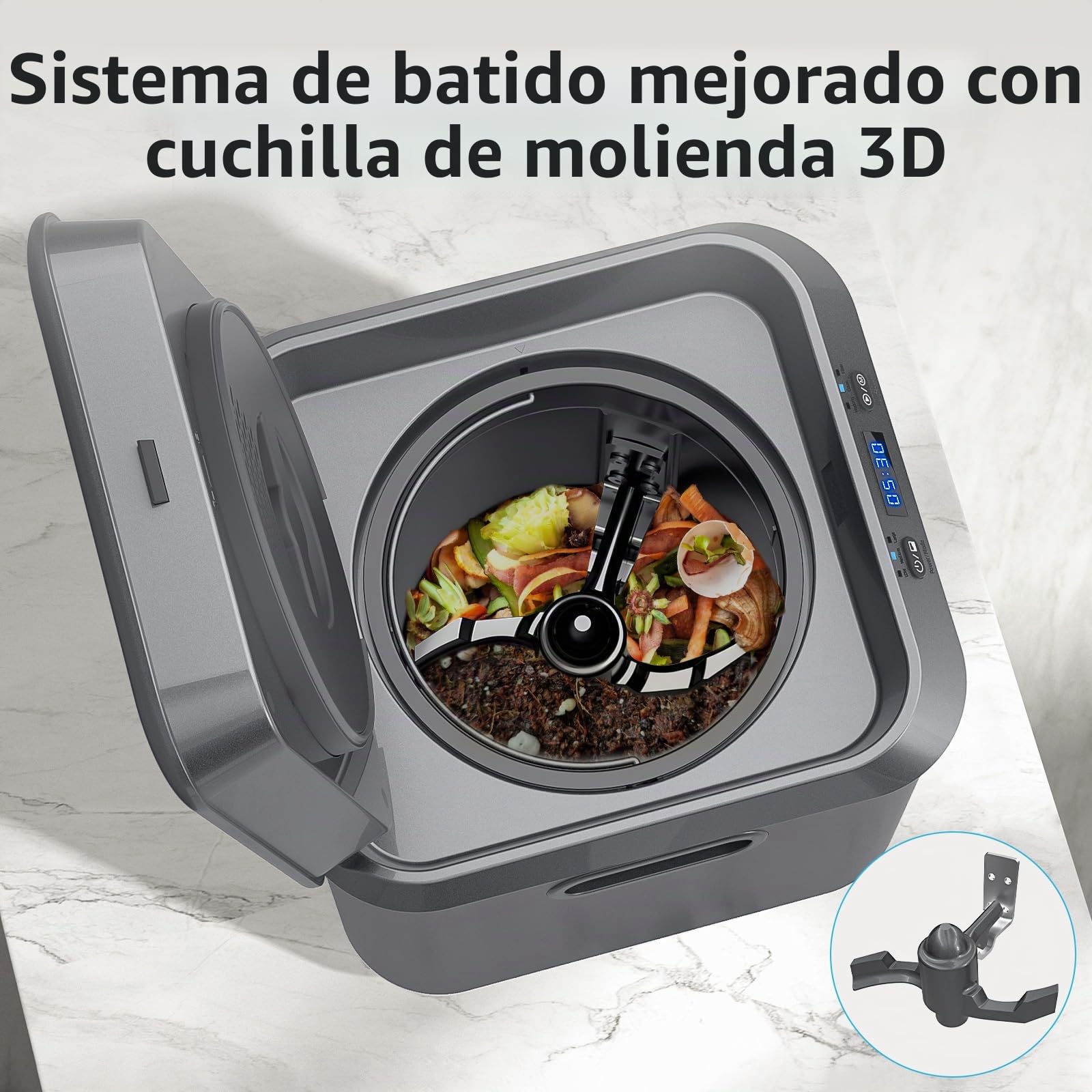 Compostador eléctrico para cocina: contenedor de abono inteligente, sin olor, limpieza automática, pantalla LED, contenedor de compostaje automático