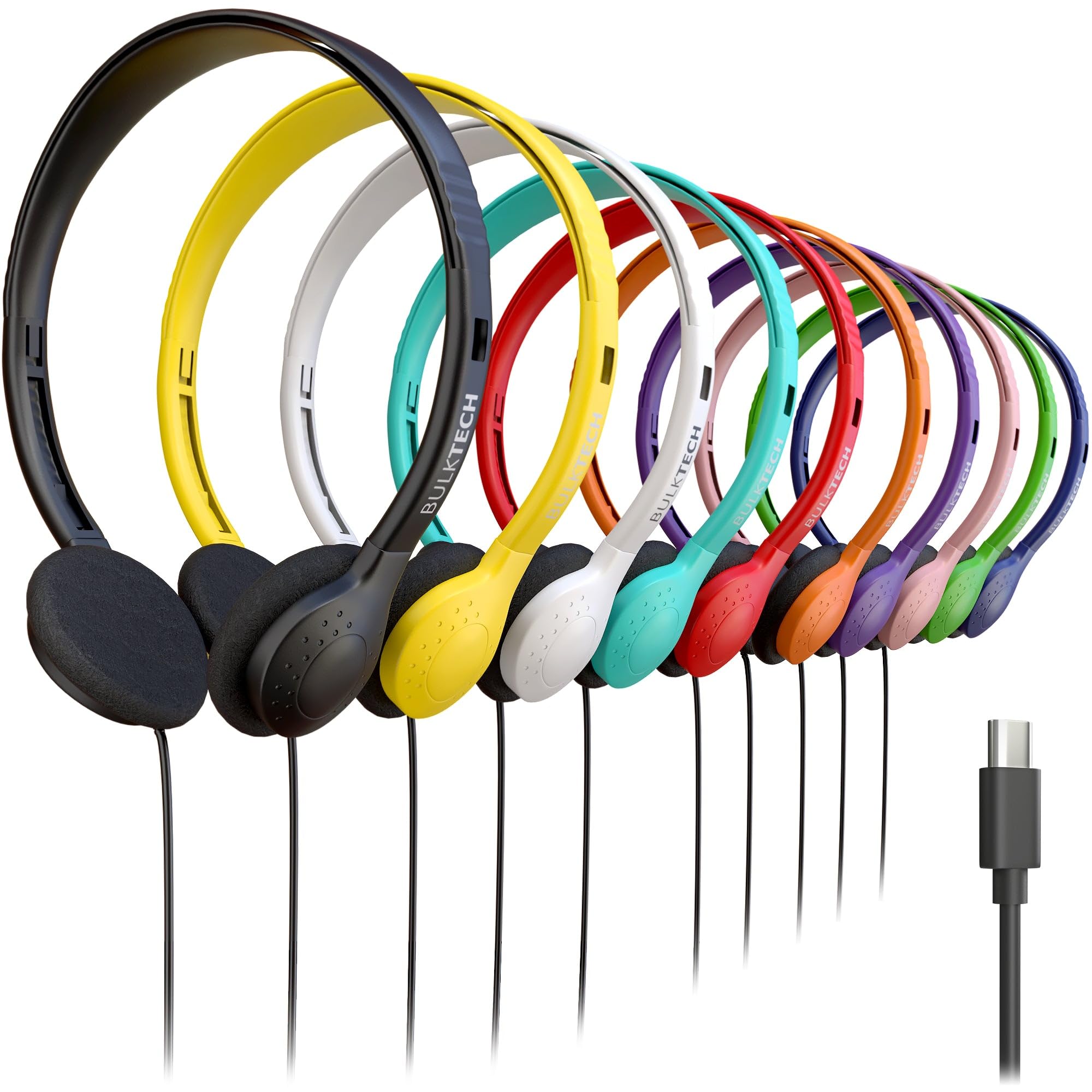 30 Pack Bulk Wired On-Ear Headphones with USB Type-C Connector, Multi