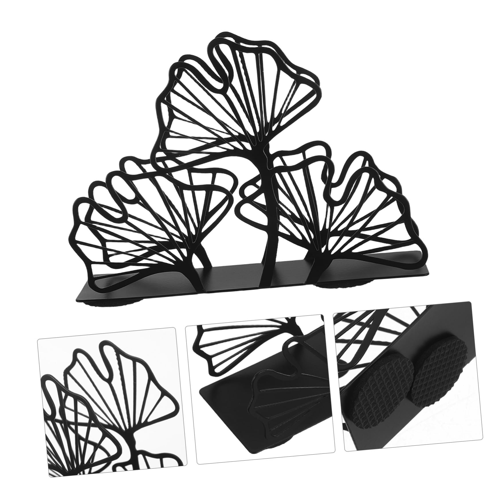 Alipis Moderner Serviettenhalter aus Schwarzem Eisen mit Filigranen Ginkgo blättern Freistehend Robust Beschichtet Stabiler Stand Dekorativer Serviettenspender für Tisch und Innenbereich