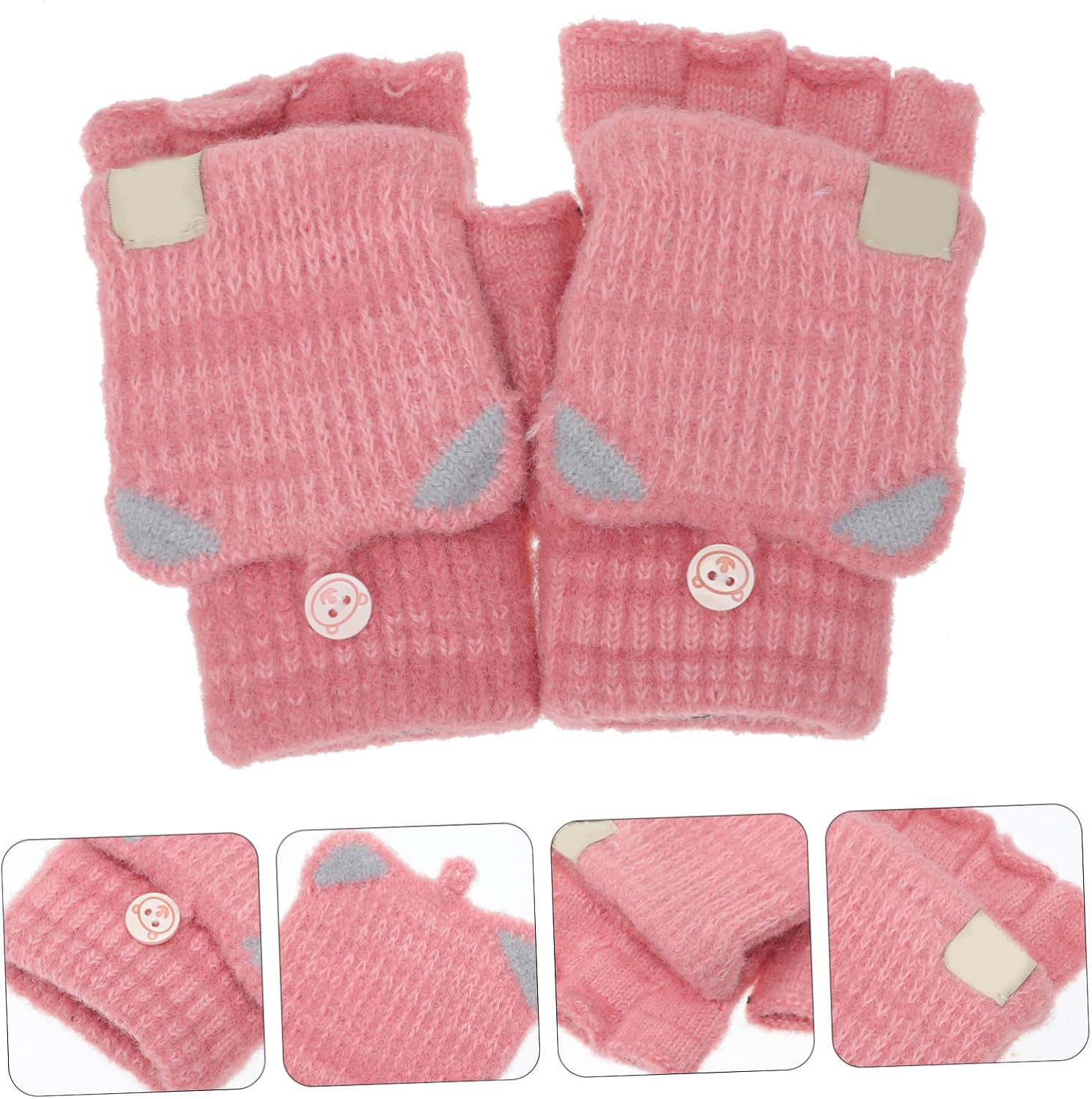 VOSAREA USB Heated Gloves Half Finger Knitted Cotton Thermal Electric Hand Warmers for Women Winter Wear with Flip Cover Pink