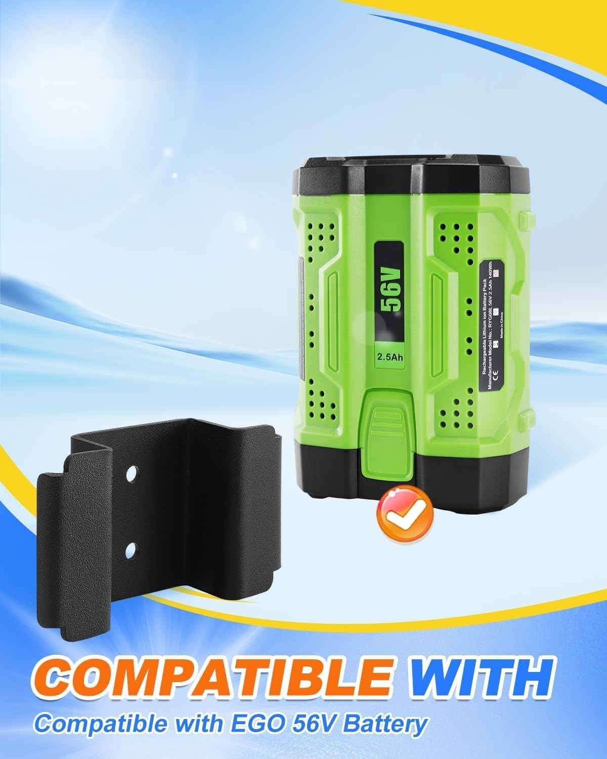 Black Battery Holder Wall Mount Compatible with EGO 56V Battery (4)