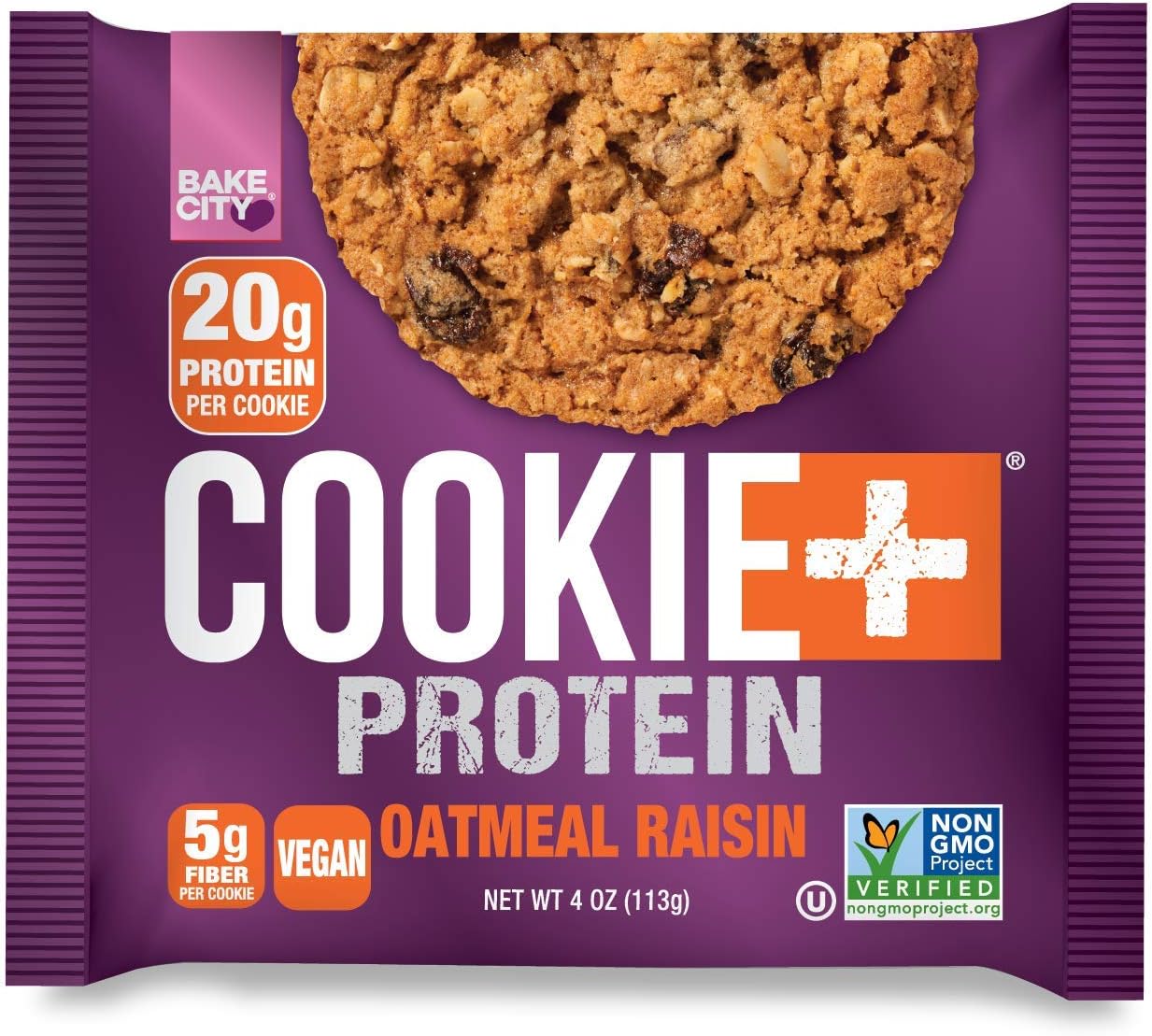 Bake City Cookie Plus Protein | Protein Cookies, 20g Protein, Non GMO, Vegan, Plant Based, Kosher, No Artificial Flavors (Oatmeal Raisin, 12 Cookies)