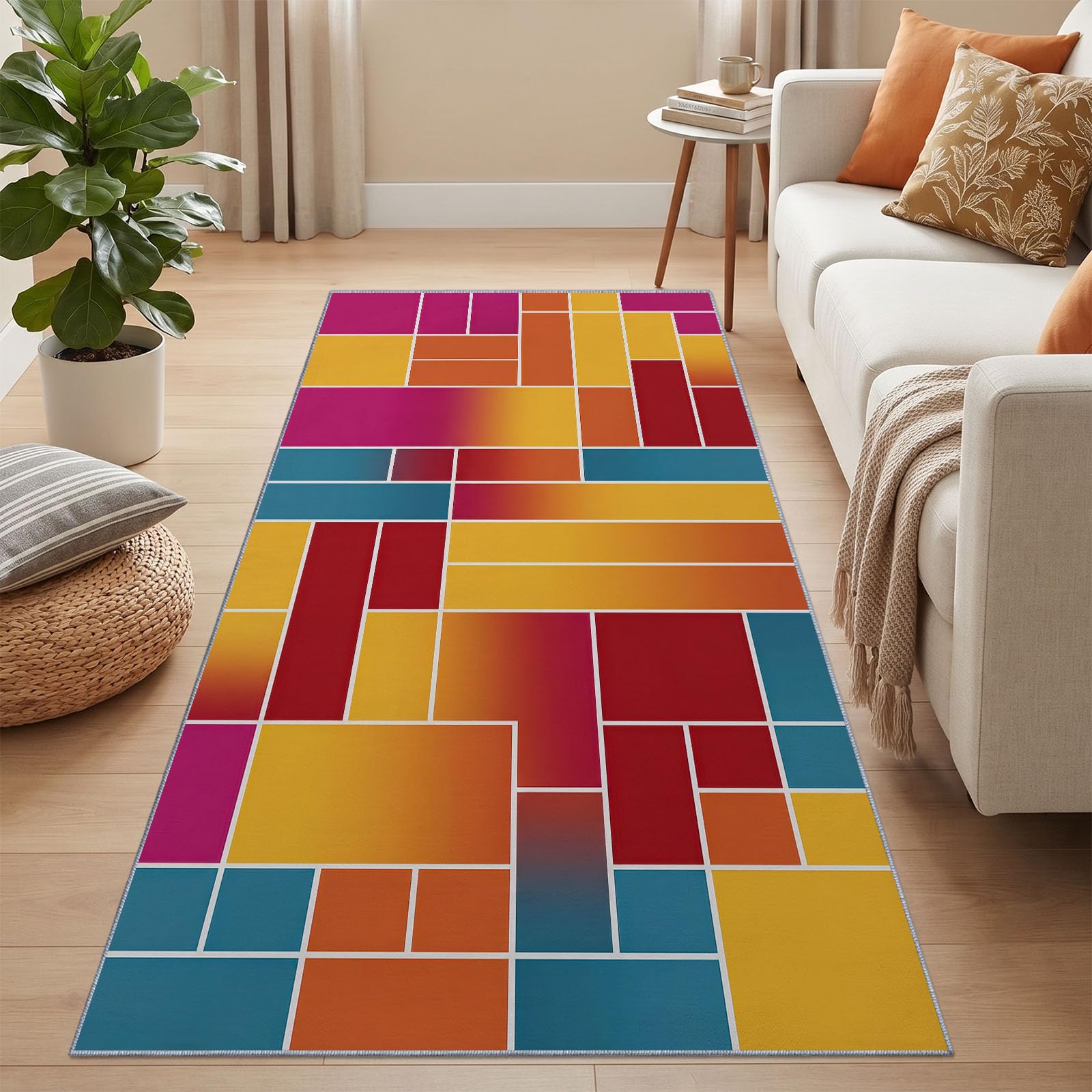 Teppich Läufer Flur Geometrisch Farbblock Waschbarer 80x240 cm, Bunt
