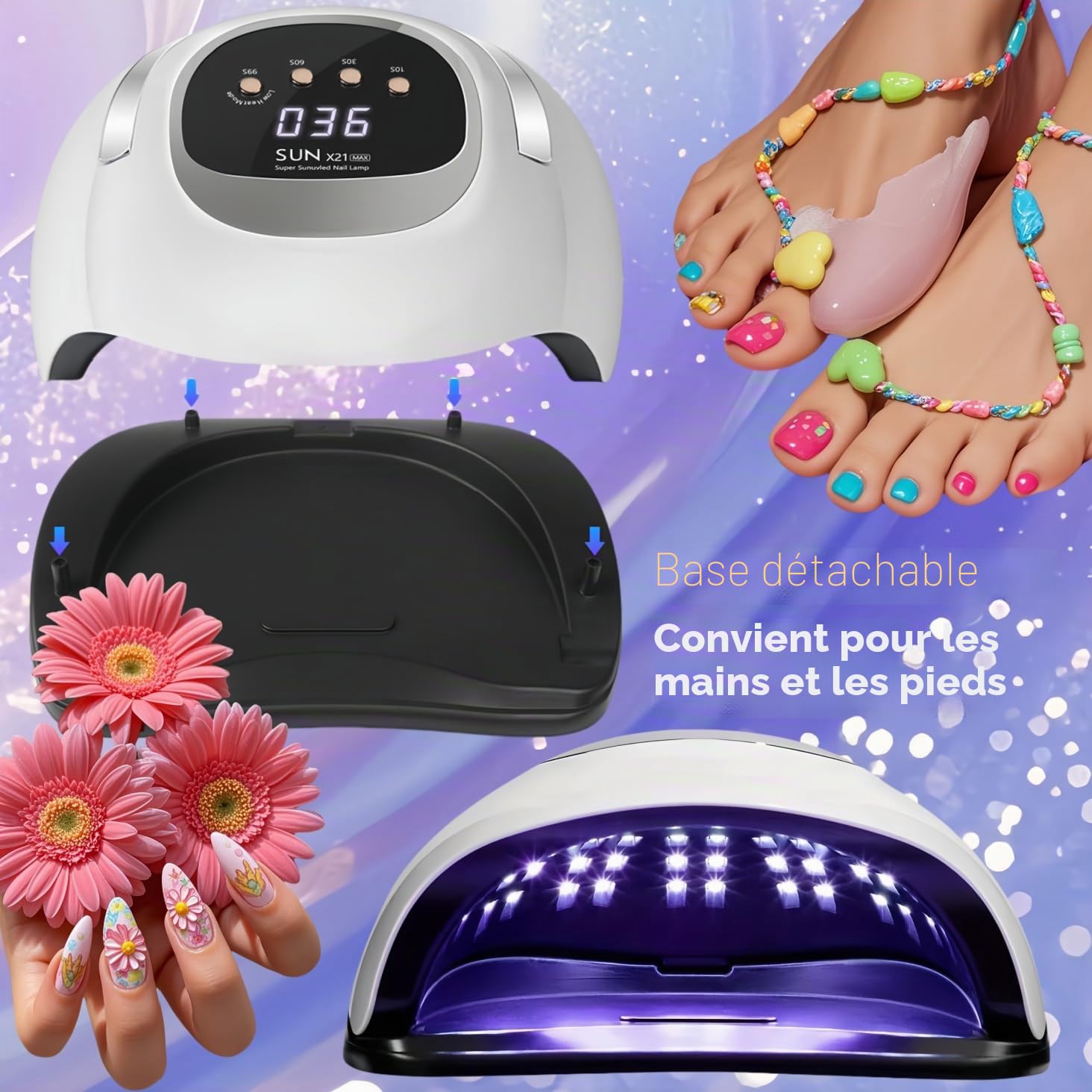 Lampe UV Pour Ongles en Gel, Lampe UV Professionnelle Pour Ongles 320W avec 72 LED, Capteur Automatique, 4 Minuteries