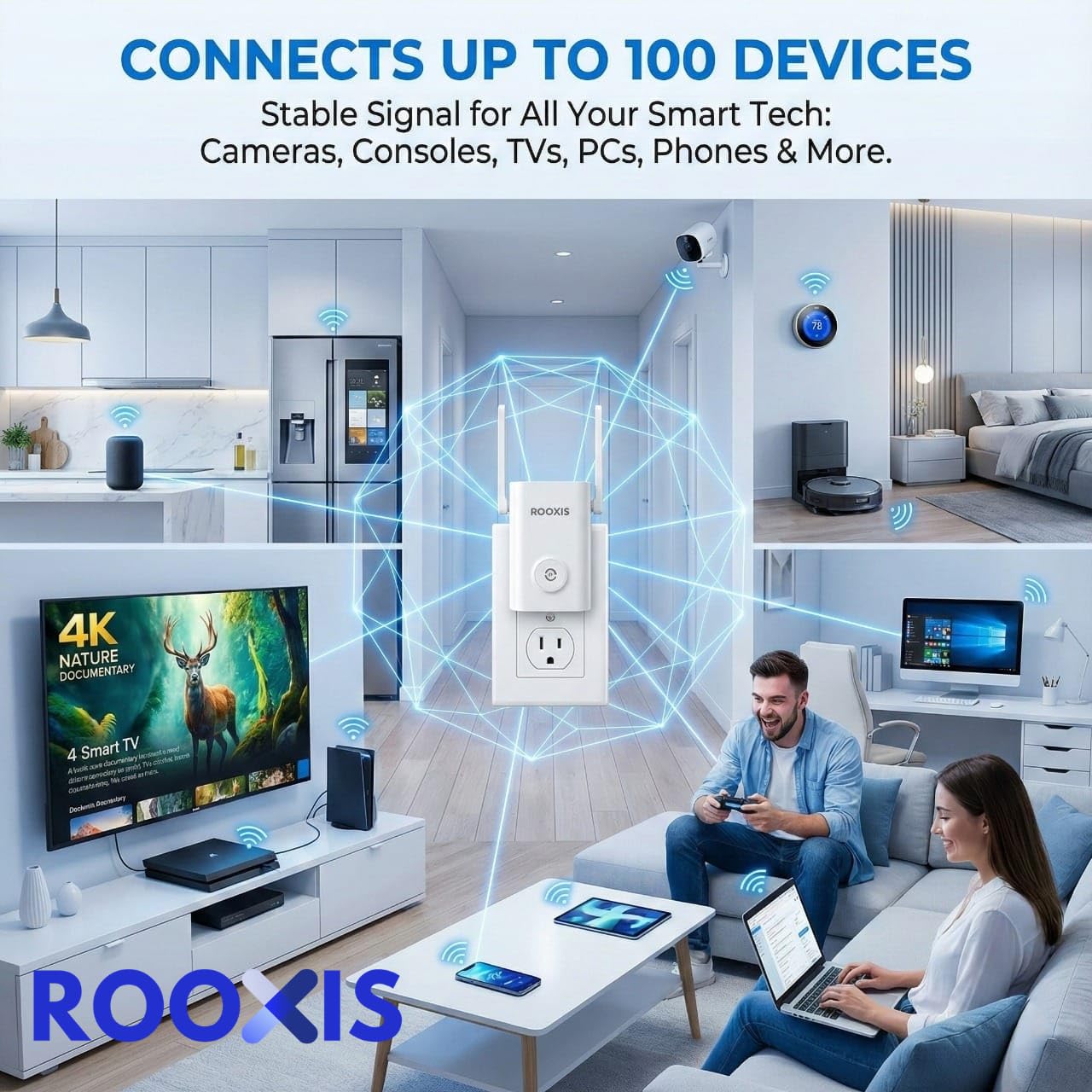 Amplificador de señal WiFi para el hogar, doble banda AC1200, extiende el rango WiFi hasta 10000 pies cuadrados, repetidor WiFi con puerto Ethernet, soporta más de 50 dispositivos, fácil