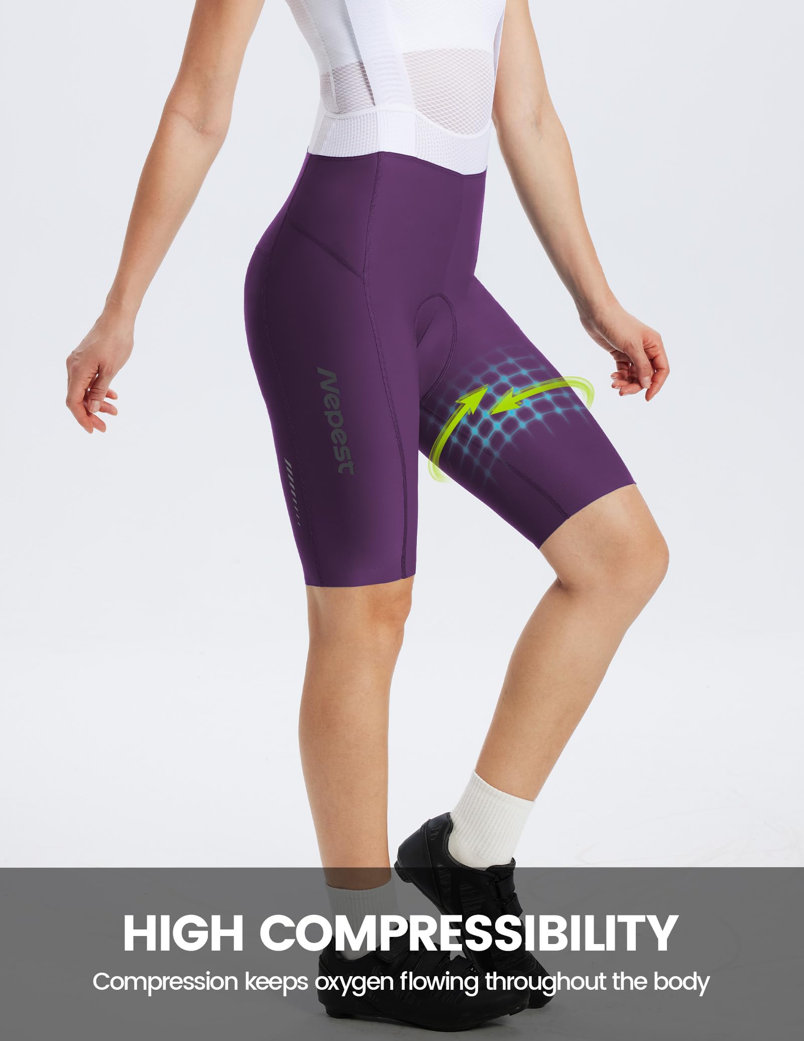 Nepest Salopette da ciclismo da donna, con imbottitura 4D, UPF 50+, per ciclismo su strada, pantaloncini con imbottitura