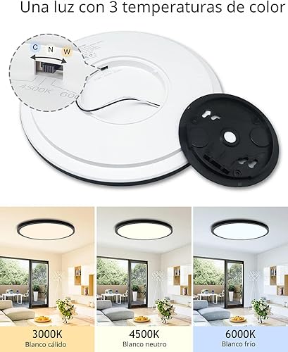 Miniatura 2 de Paquete de 2 lámparas de techo LED de montaje empotrado, color negro, 12 pulgadas, 28 vatios, regulable y 3000K-4500K-6000K, lámpara de techo de 3