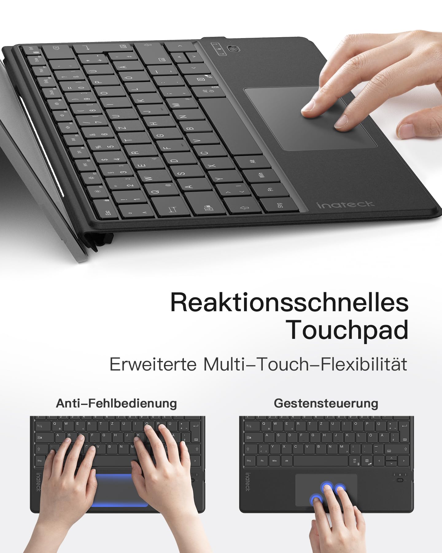 Inateck Surface Pro 9 Tastatur,Kompatibel mit Surface Pro 11/10/9/8/X, KI-Funktion,Surface Tastatur mit Touchpad 7-Farben Hintergrundbeleuchtung und Stifthalter,QWERTZ, KB05114