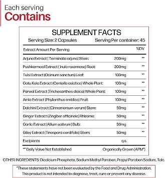 Heart Tone Capsules | Natural Heart Health Supplement | Supports Healthy Cholesterol & Triglycerides Levels | with Arjuna, Pushkarmool + 8 Other Herbs | 90 Capsules (1) (1)