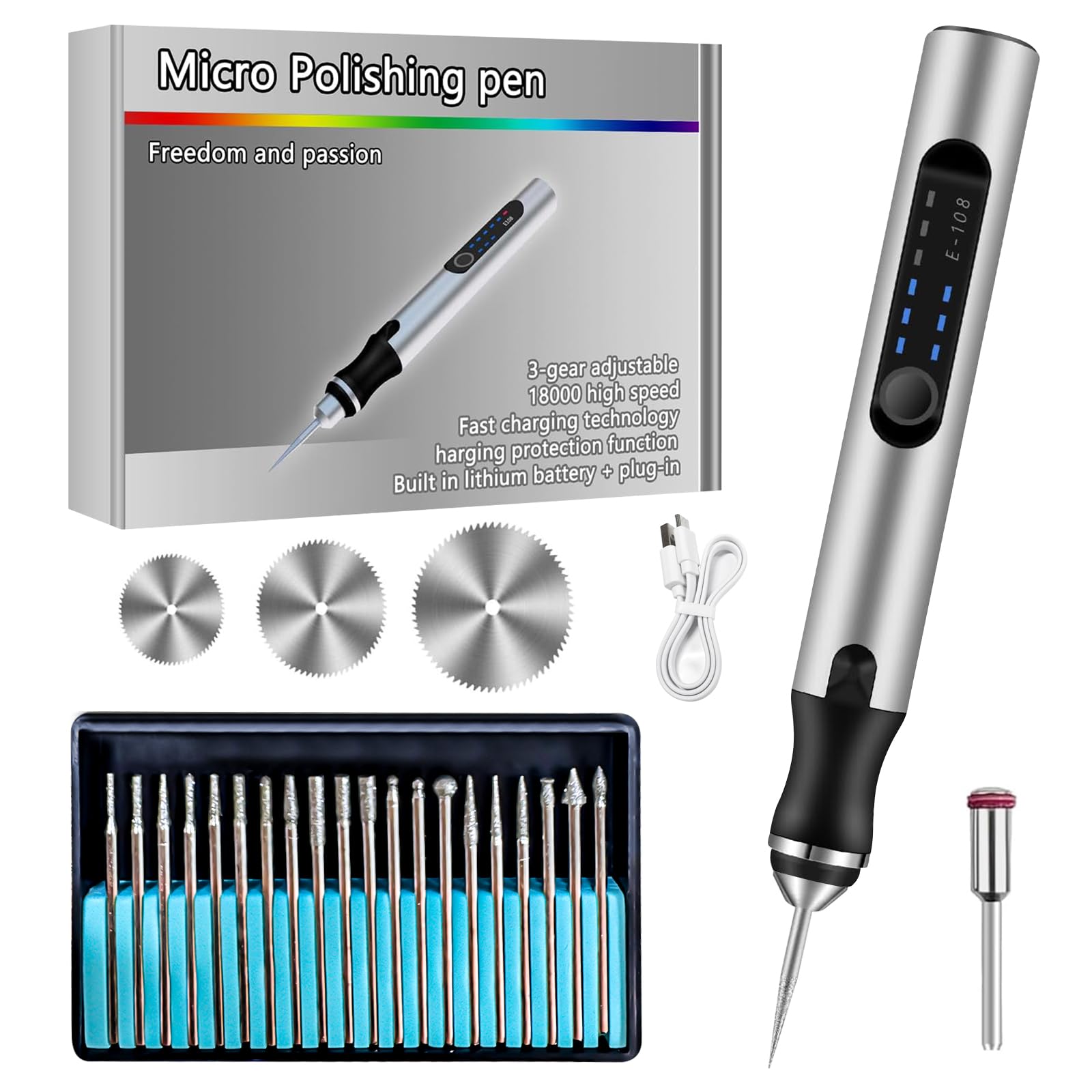 Mini Taladro de Mano Eléctrico,Mini Taladro Eléctrico de 3 Velocidades, Bolígrafo de Grabado Eléctrico con 20 Brocas, para Modelismo, Madera, Resina joyería