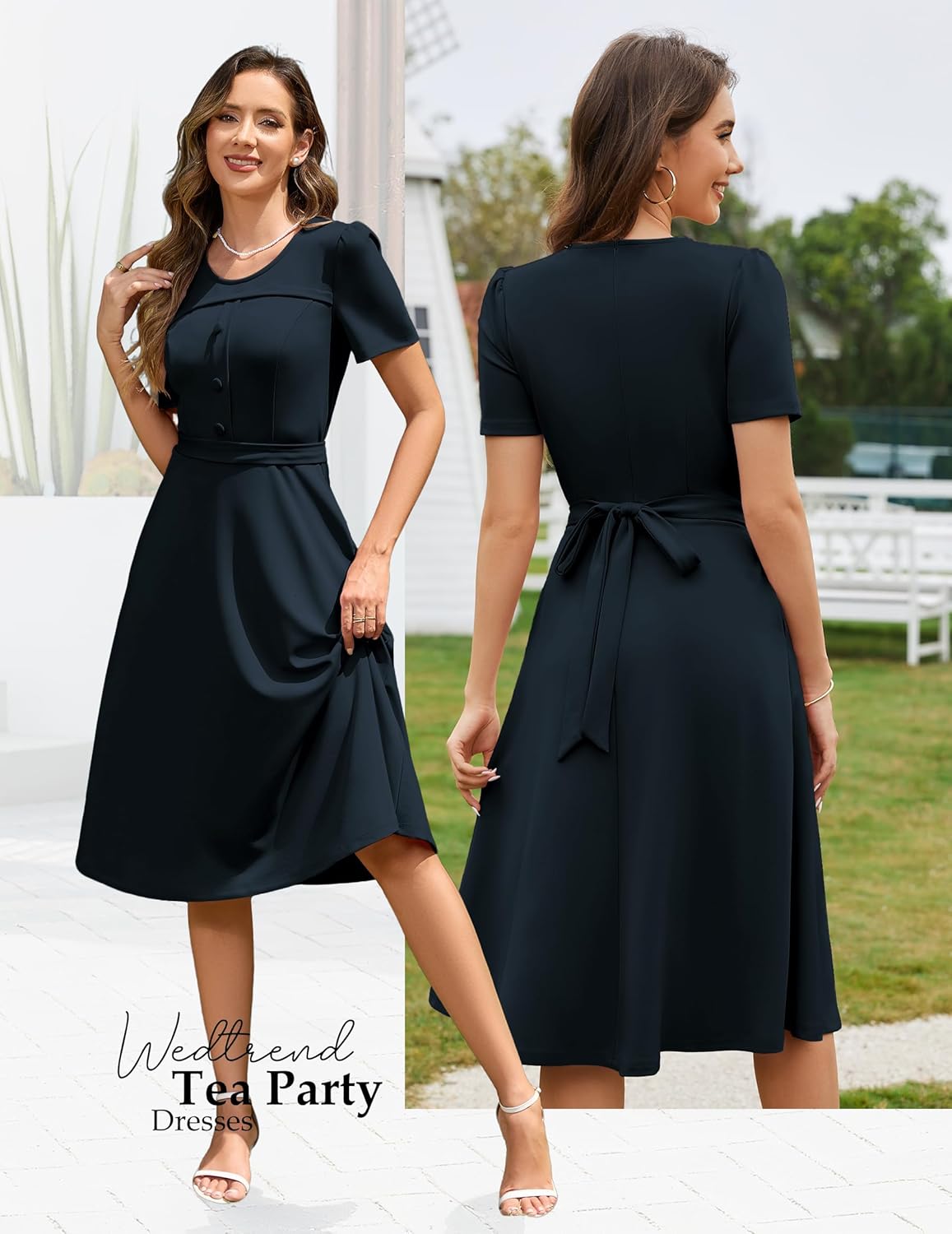 Wedtrend 1950's Vintage Dresses for Women Church Dress with Pockets Tea Party Dresses A Line Wedding Guest Dress - Image 2