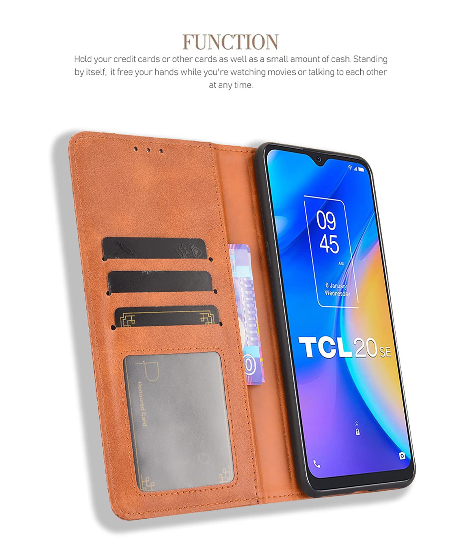 GOKEN Cover per TCL 505, Custodia Folio in PU Pelle Flip Wallet Libro Case con Portafoglio, TPU Silicone Magnetica Cover con Supporto di Stand/Carte Slot -Blu