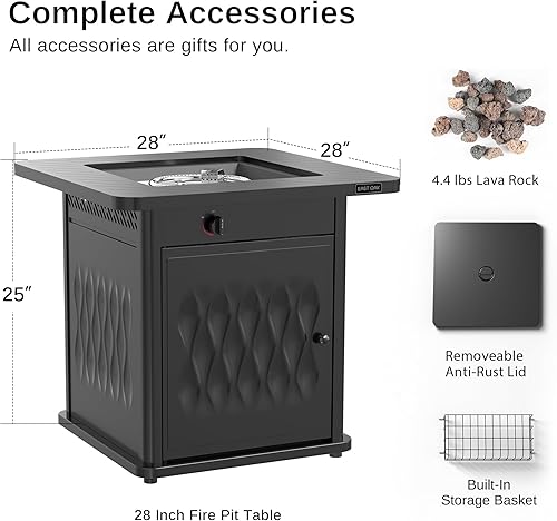 Vista 32 de EAST OAK Mesa para fogata de propano de 28 pulgadas, fogata de gas de acero de 50,000 BTU para exteriores, terraza de patio y jardín, mesa de fuego