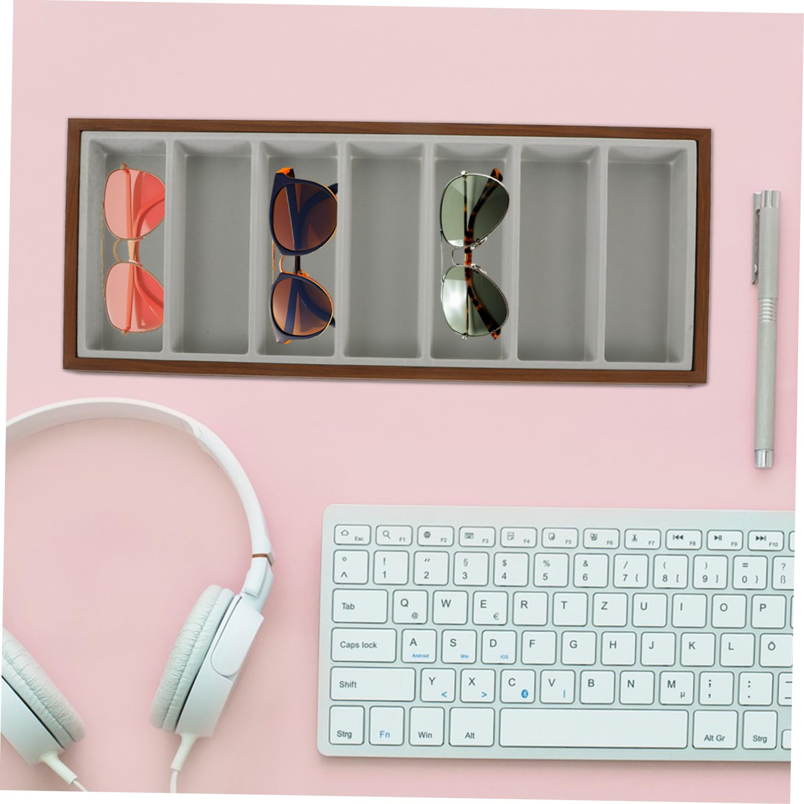 Beaupretty Bandeja para Gafas De Sol De Madera con Gris para Guardar Gafas De Sol Expositor para De con Compartimentos para Casa y Tienda