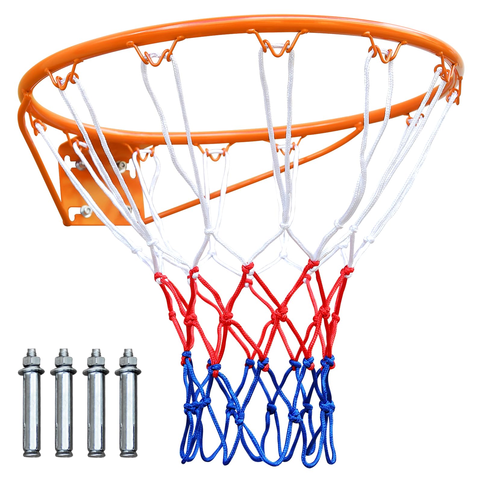 Anneau de panier de basket, filet de basket-ball et fixations murales, taille standard de 45 cm de diamètre pour un montage intérieur et extérieur
