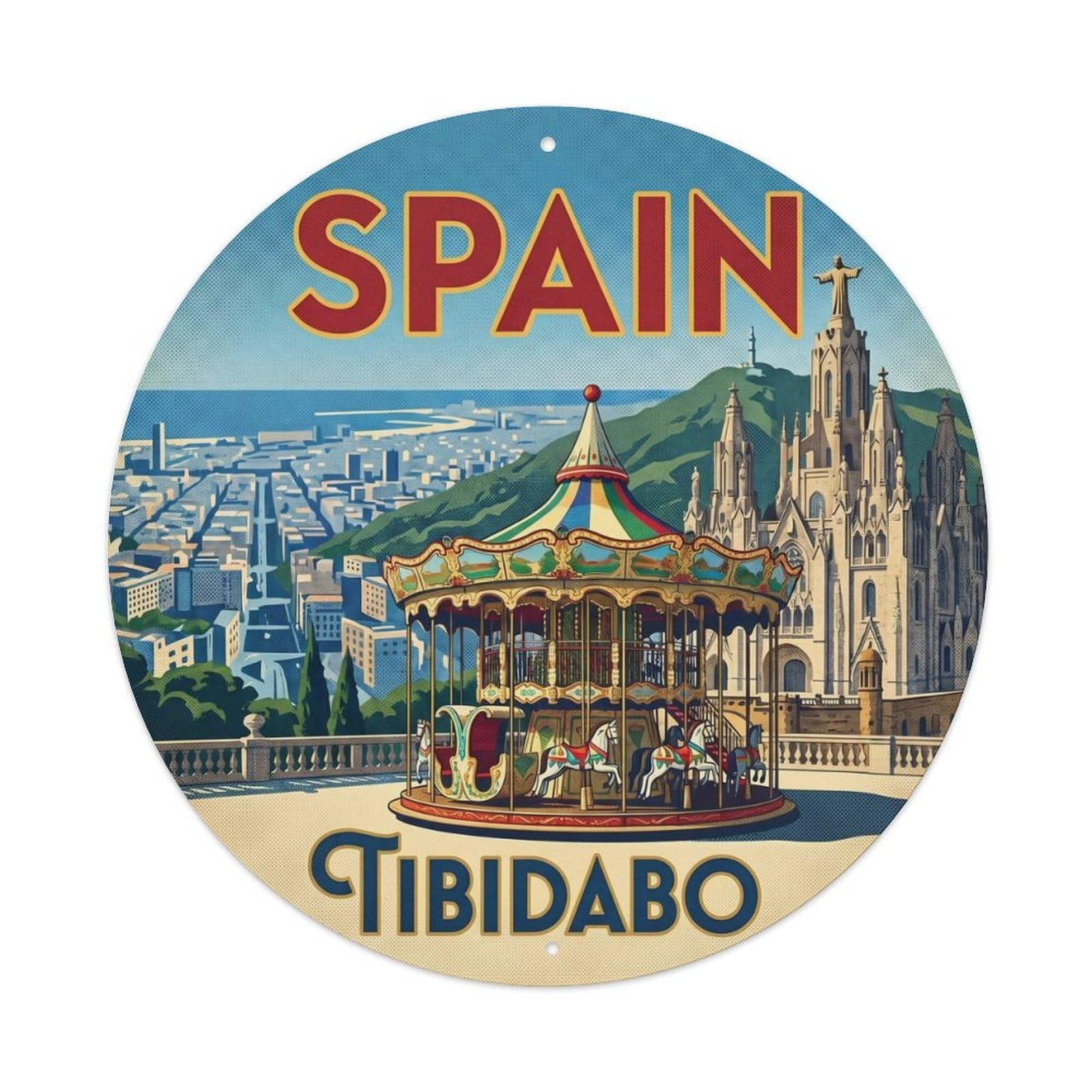 Barcelona Tibidabo Spain Landmark Travel Metal Tin Sign