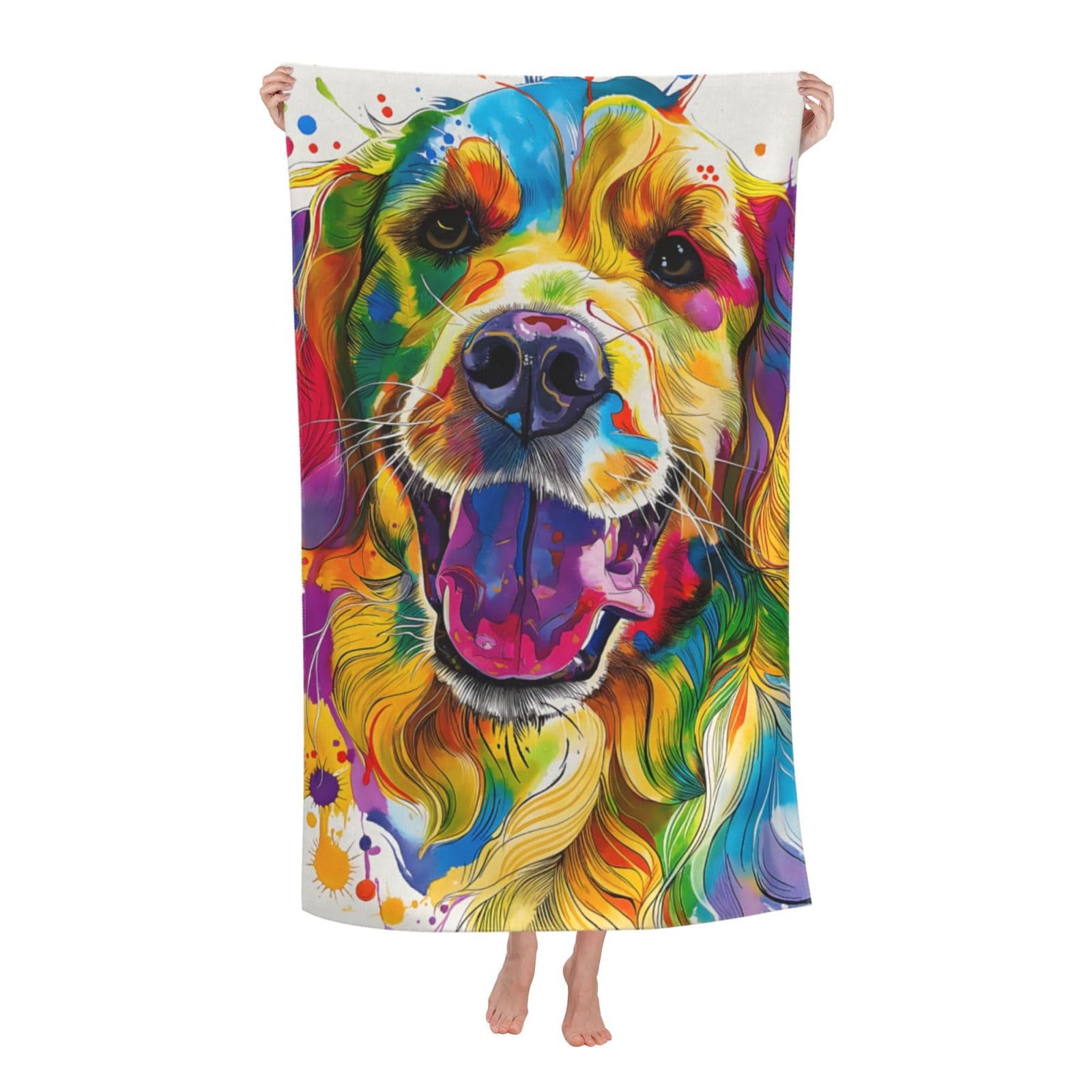 VANZEV Colorful Golden Retriever Beach Towel Dog Sand-Free Microfiber Bath Towel Ultra Soft Quick Dry Pool Towel Absorbent Towel Lightweight Towel