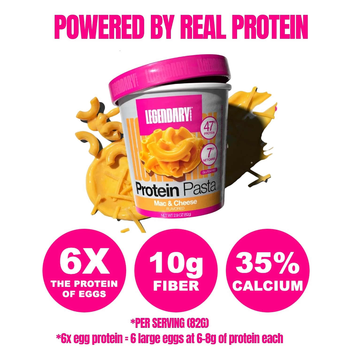 Legendary Foods 47g High Protein Easy Mac and Cheese Cups - Low Carb Diet and High Fiber Pasta - 7g Net Carbs, Microwave Instant Macaroni Cup, Post-workout Quick Meal, Gluten Free Keto Pasta 6 Pack
