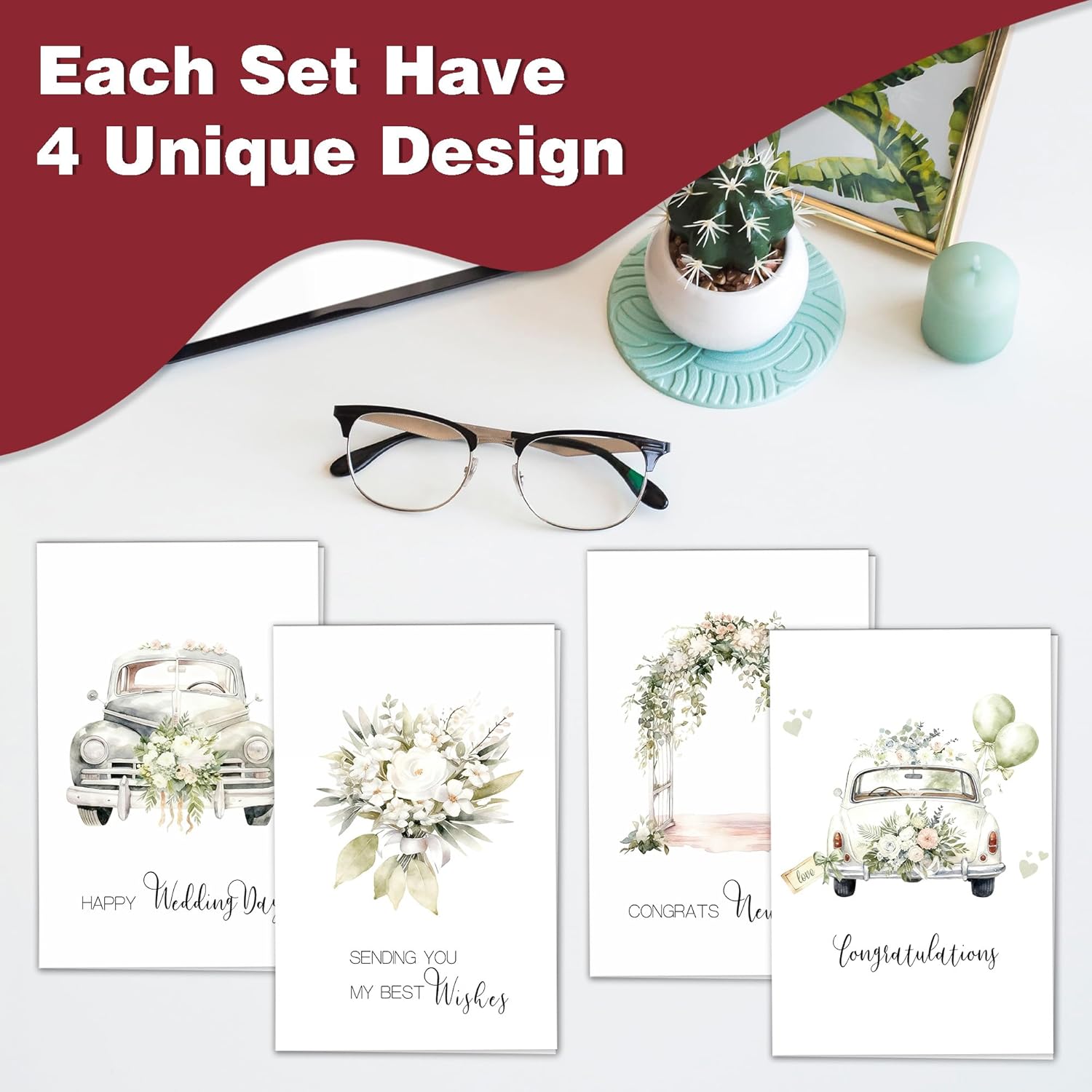 20PCS Wedding Greeting Card Set with Envelopes, Greeting Card, 4x6 Wedding Card for Bride and Groom, Newly Wed Gifts For Couple (4 Designs, 5 Each) - Image 4
