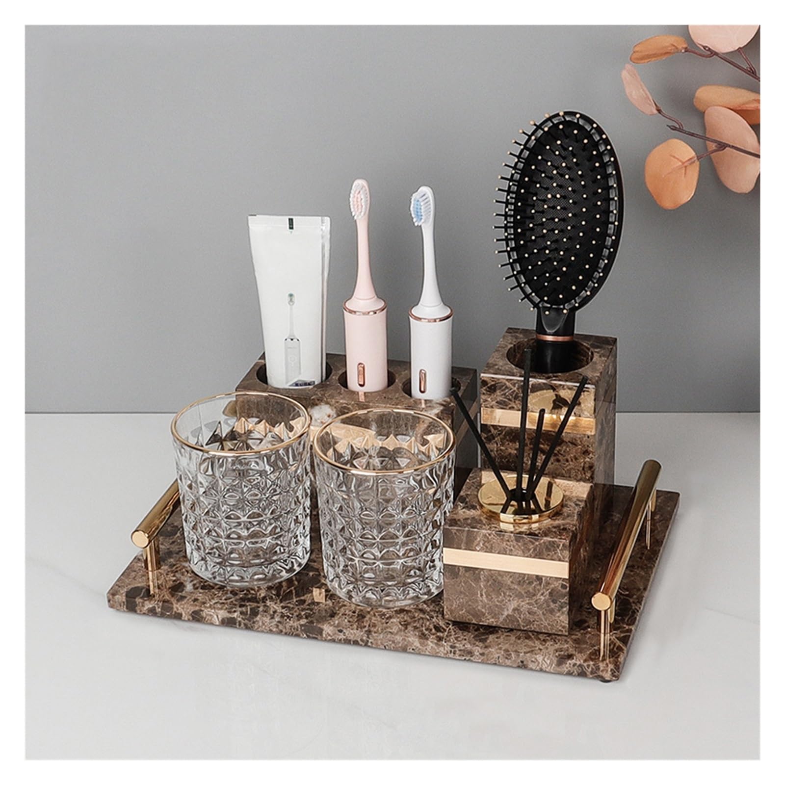 Set de Accesorios de Baño Juego de mármol natural oscuro for baño, soporte de piedra de lujo for cepillos de dientes, taza for dientes, dispensador de jabón, juegos de accesorios for baño(Soap dispens