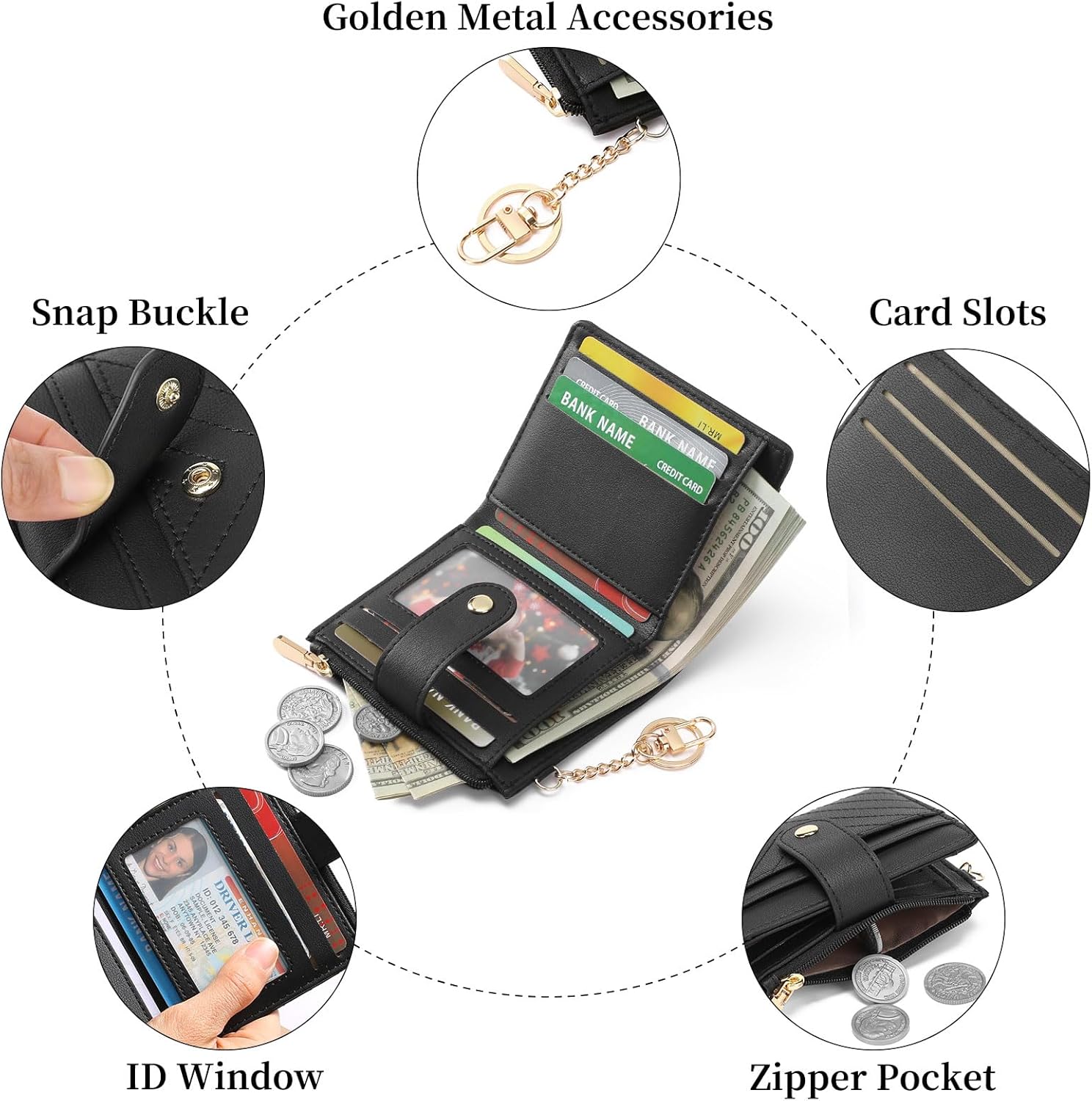 GAEKEAO Slim Wallet for Women, RFID Blocking Credit Card Holder Bifold Wallet with Zipper Coin Pocket, ID Window - Image 6