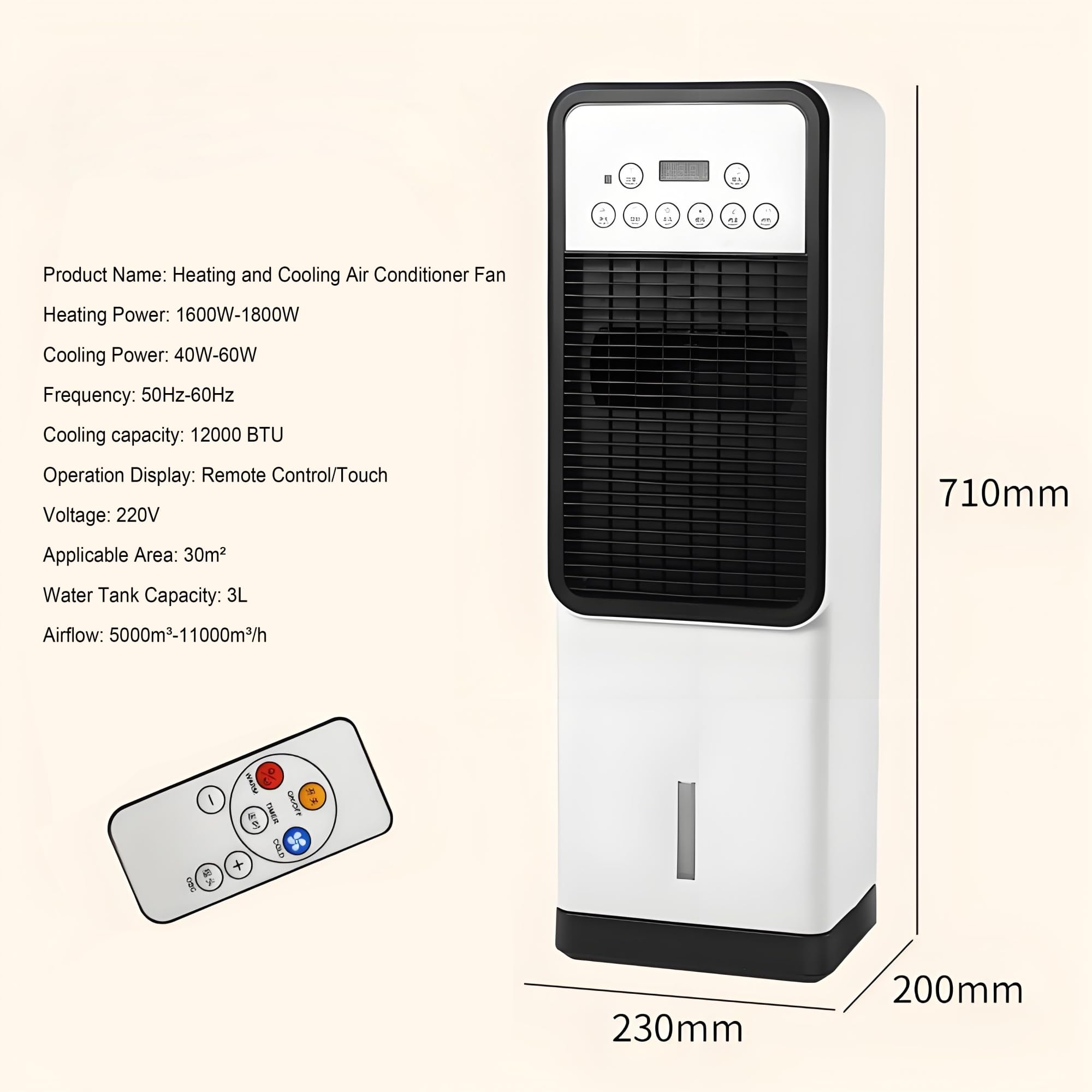 Aire Acondicionado Portátil con Mando Distancia, Ventilador Frío y Calor