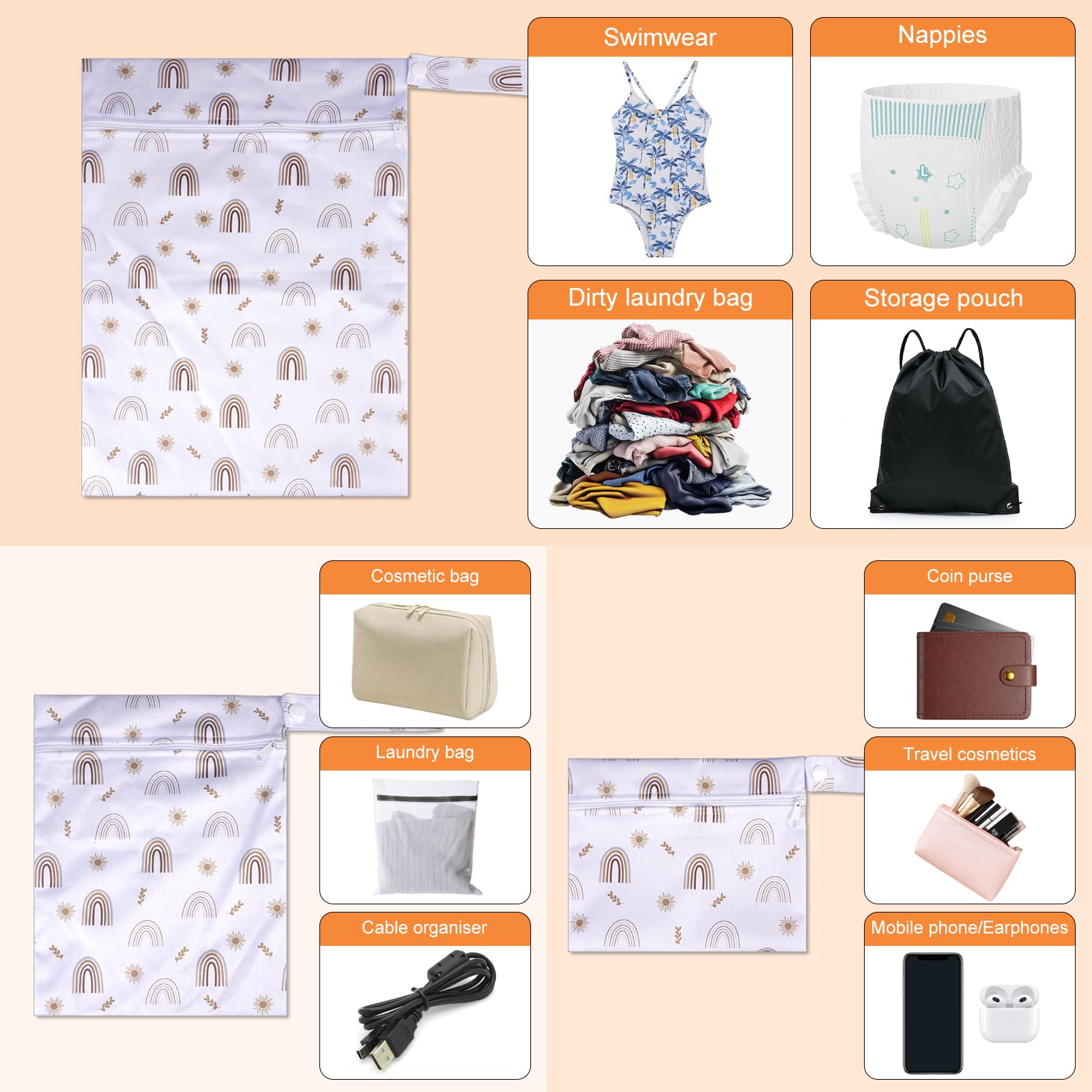 3 Piezas Bolsa Ropa Mojada, Bolsa Pañales de Tela para Bebe | Bolsas Impermeables, Tres Tamaños: Grande, Mediano y Pequeño, para Ropa Bolsas Bañador Mojado para Trajes de Baño, Artículos