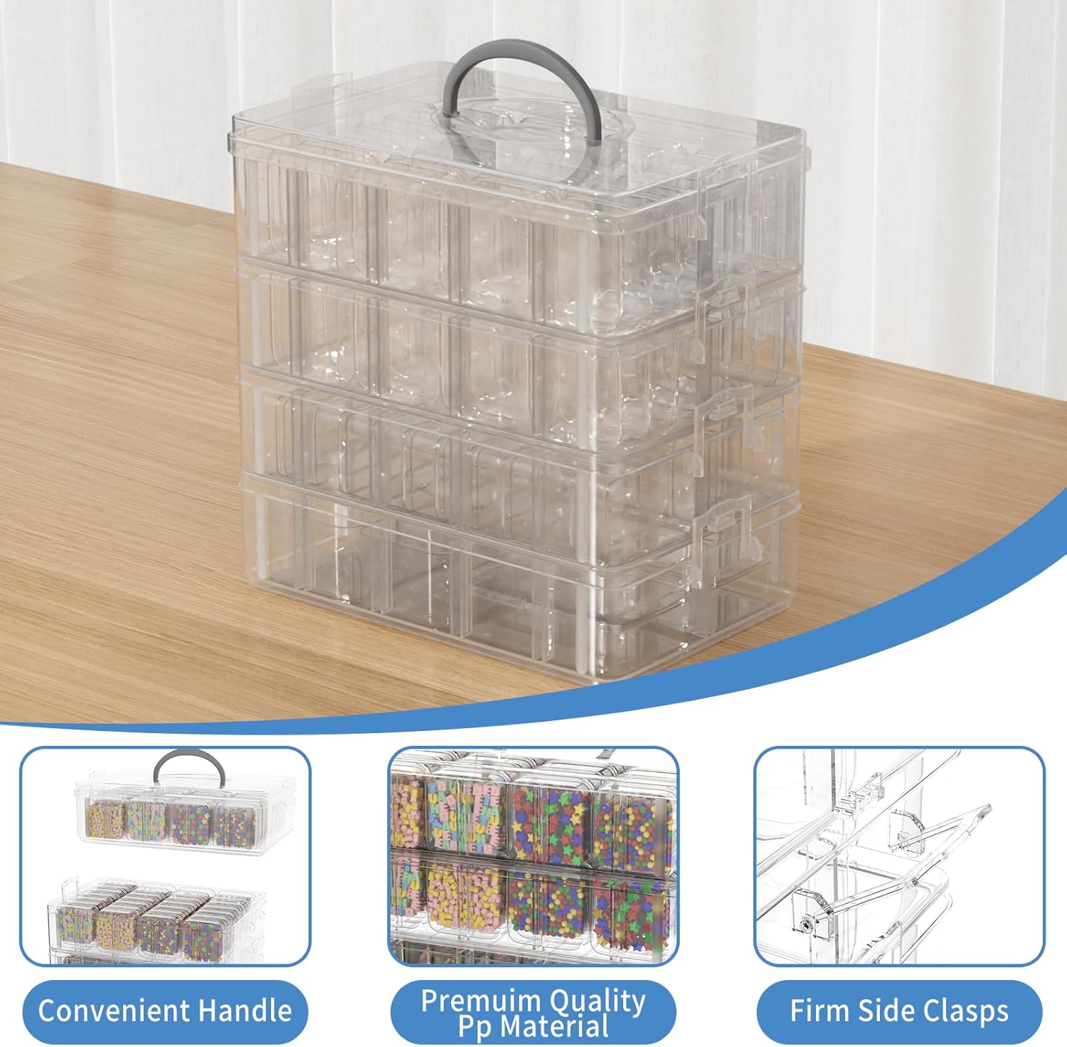 Bead Organizer Box, 84 Pcs Small Plastic Containers with Lids, 4-Tier Stackable Storage Box, Clear Organizers for Jewelry Toys Craft Storage