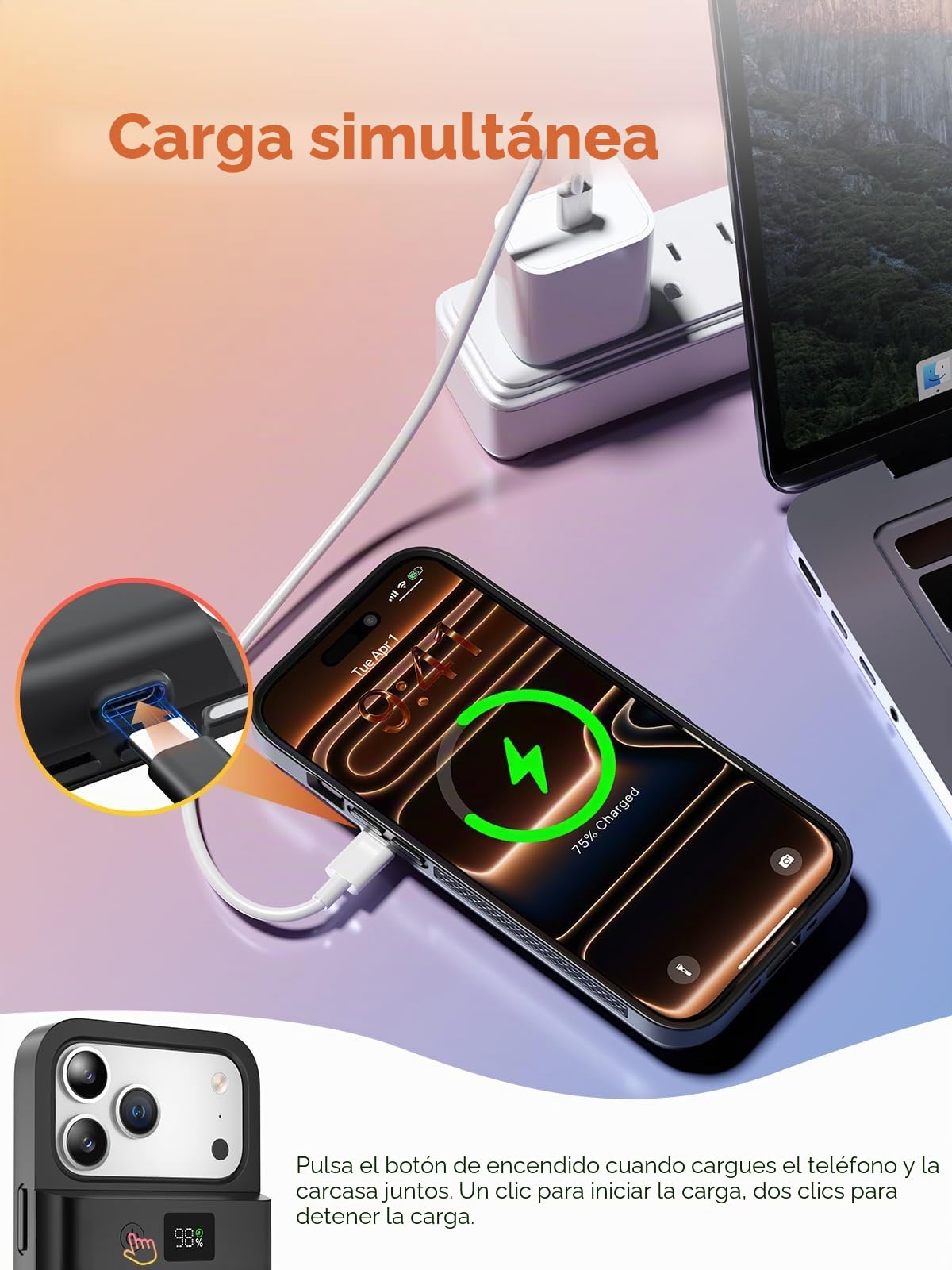 GagaKing Funda de Batería para iPhone 17 Pro MAX, 9300mAh Carcasa de Carga Protectora Portátil, Recargable Extendida para iPhone 17 Pro MAX (6.9 Pulgadas) - Negro