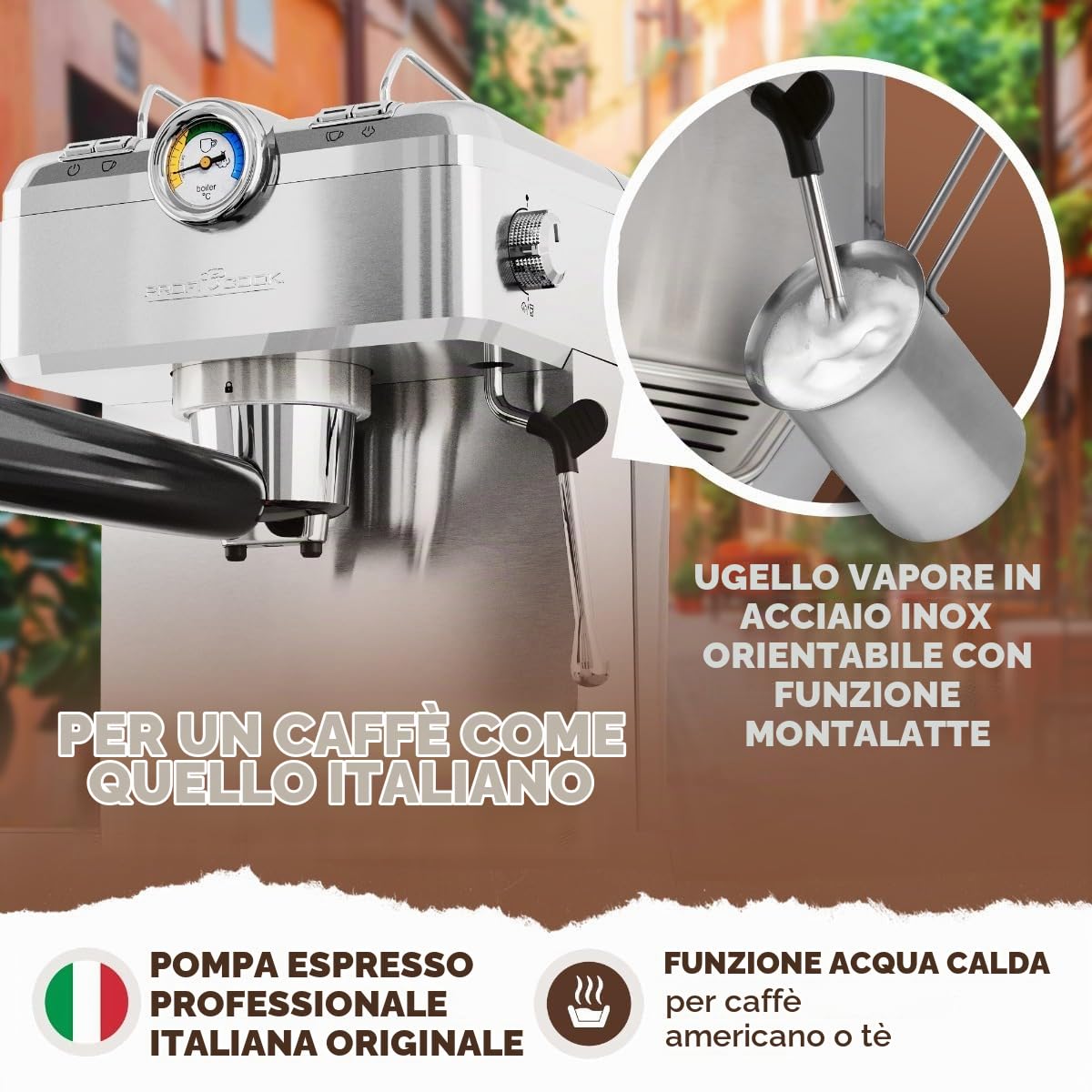 Profi Cook Macchina per espresso ProfiCook® | portafiltro | pompa per espresso professionale italiana | 20 bar | per caffè in polvere e capsule compatibili Nespresso | macchina per caffè | PC ES 1267