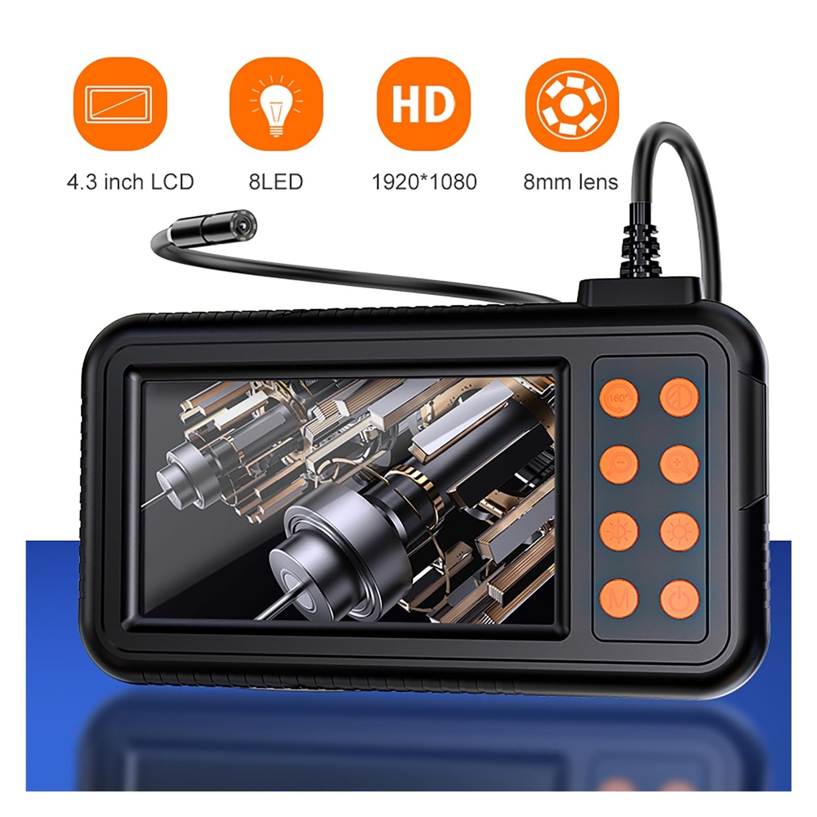 Periscopio, Telecamera for endoscopio industriale 4.3" HD 1080P Periscopio for ispezione auto IP67 Fognatura impermeabile(10m)