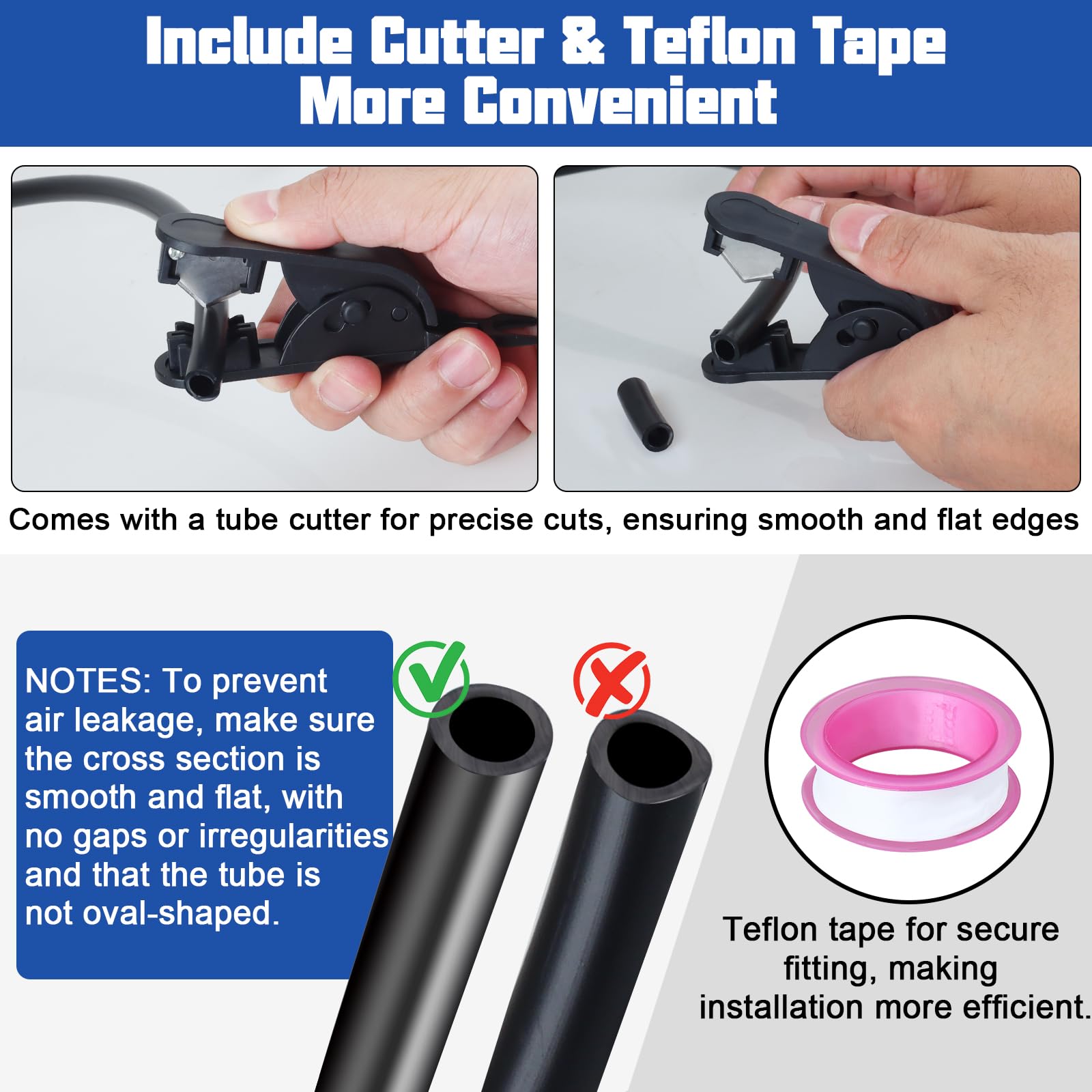 Tubo de freno de aire de nailon SAE J 844 PA12 de 1/4 pulgadas OD x 100 pies DOT negro con cortador y cinta de teflón, manguera de línea de aire de nailon neumático para semirremolque, sistema de