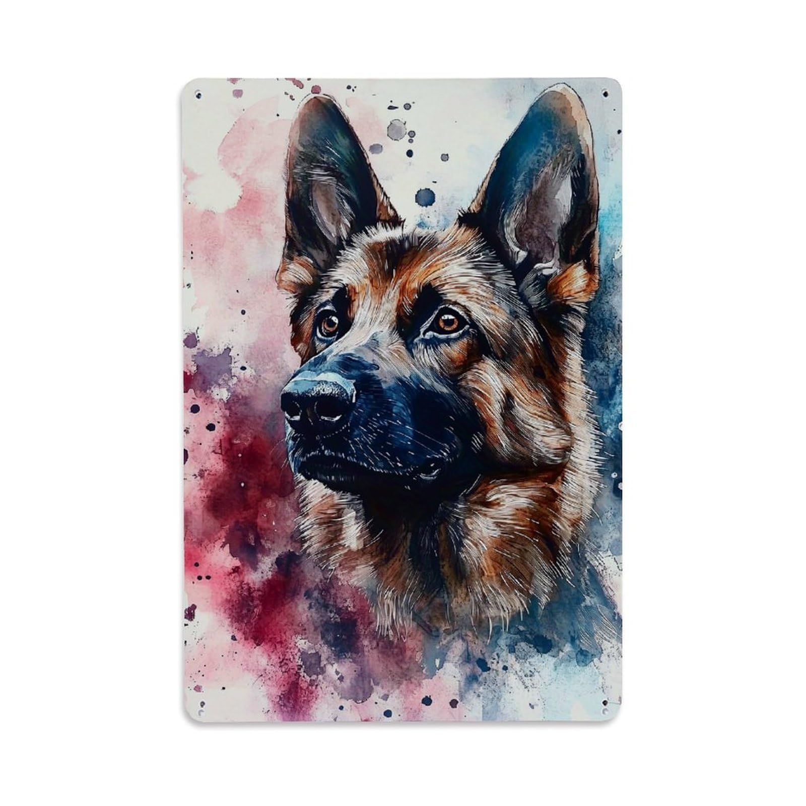Watercolor German Shepherd Dog Portrait Retro Metal Tin Sign, Vintage Metal Poster for home, Gaming Room, Studio Workshop,Bar,Garage Wall Art Decor 8x12 Inch