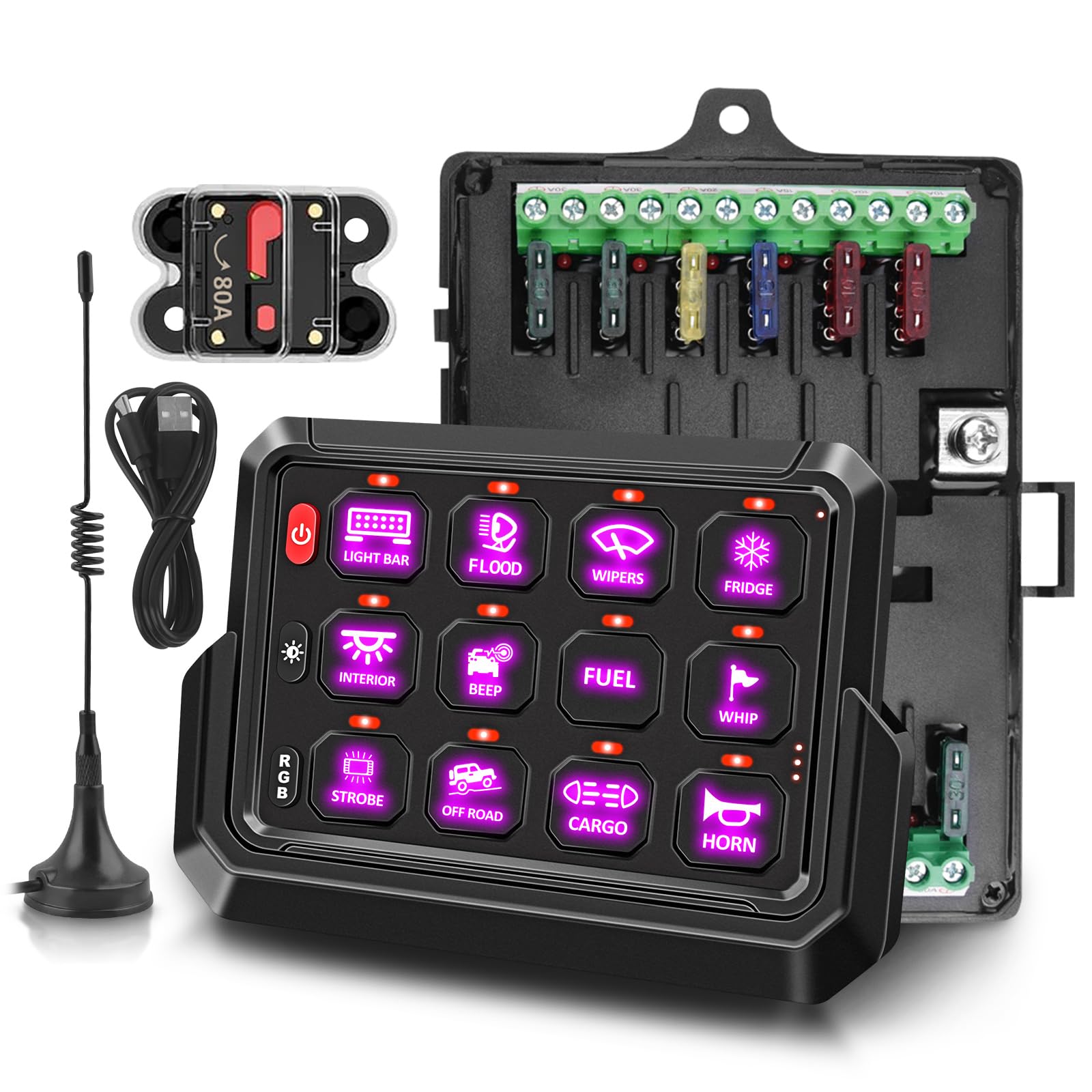 Chelhead Wireless Switch Panel 12 Gang RGB Waterproof Multifuction Switch with Control Box Compatible with Off Road Truck Jeep Boat SUV UTV ATV Camper