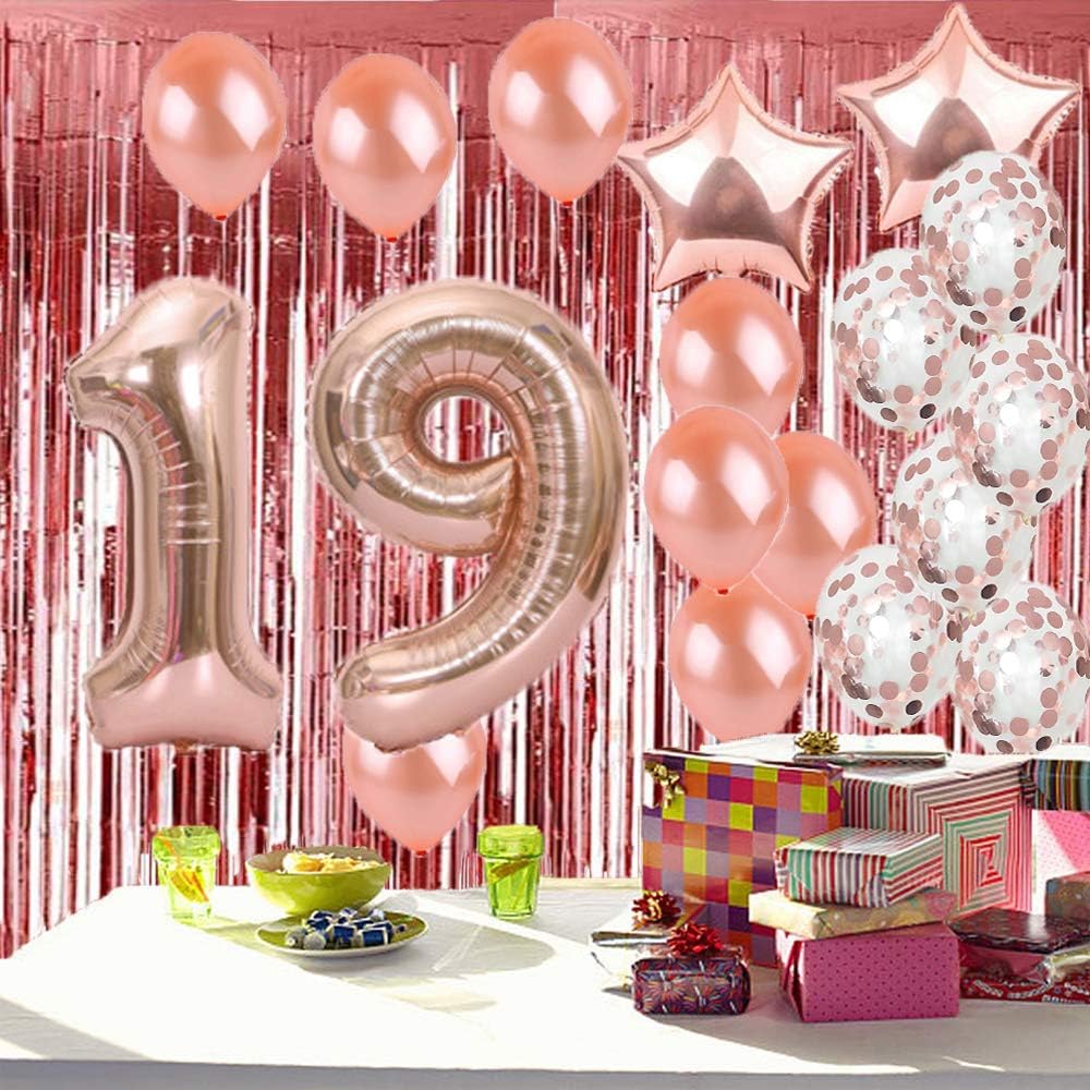 Sweet 19th Birthday Decorations Party Supplies,Rose Gold Number 19 Balloons,19th Mylar Balloons Rose Gold Foil Fringe Curtains Photo Backdrop Great 19th Birthday for Girls,Women,Men - Image 6