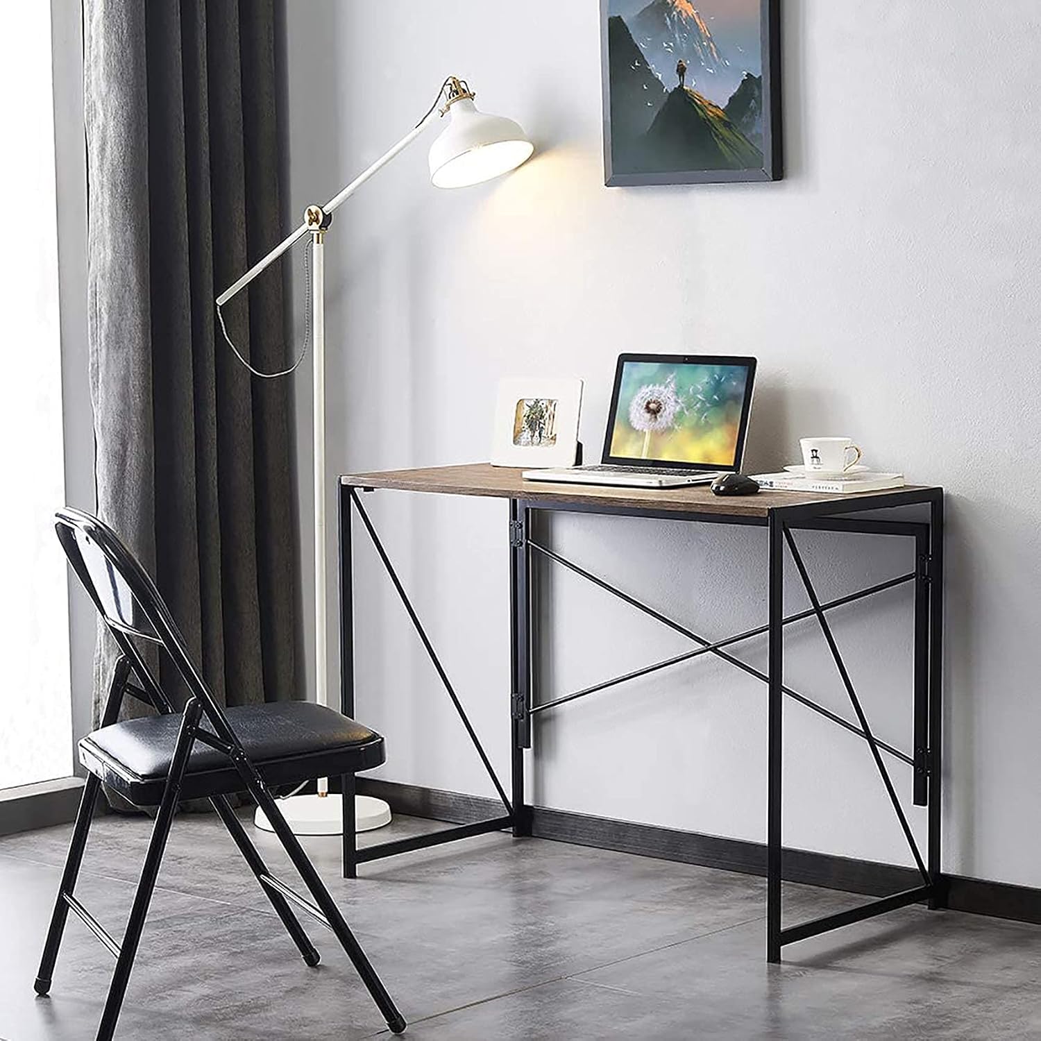 Office Desk Easy-Assemble Computer Desk Portable Small Office Desk Folding Desk Simple Home Office Desk Brown Desk for Home, Office, Gaming, Writing, Outside Use